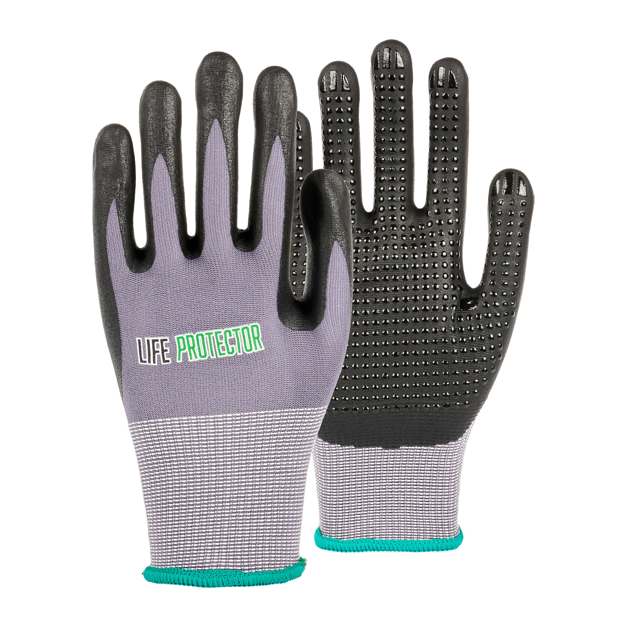 Life Protector Gray Nylon / Spandex Medium Work Gloves - with Ultra-Thin Foam Nitrile Palm Coating and Dots - Pair - 10 count box