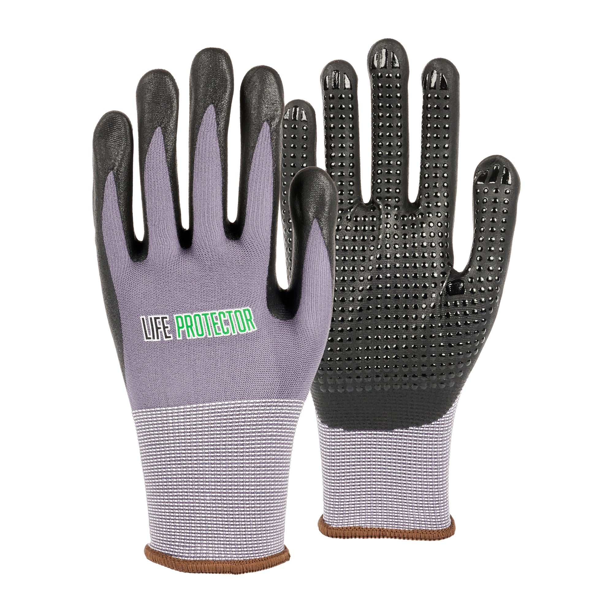 Life Protector Gray Nylon / Spandex Large Work Gloves - with Ultra-Thin Foam Nitrile Palm Coating and Dots - Pair - 10 count box