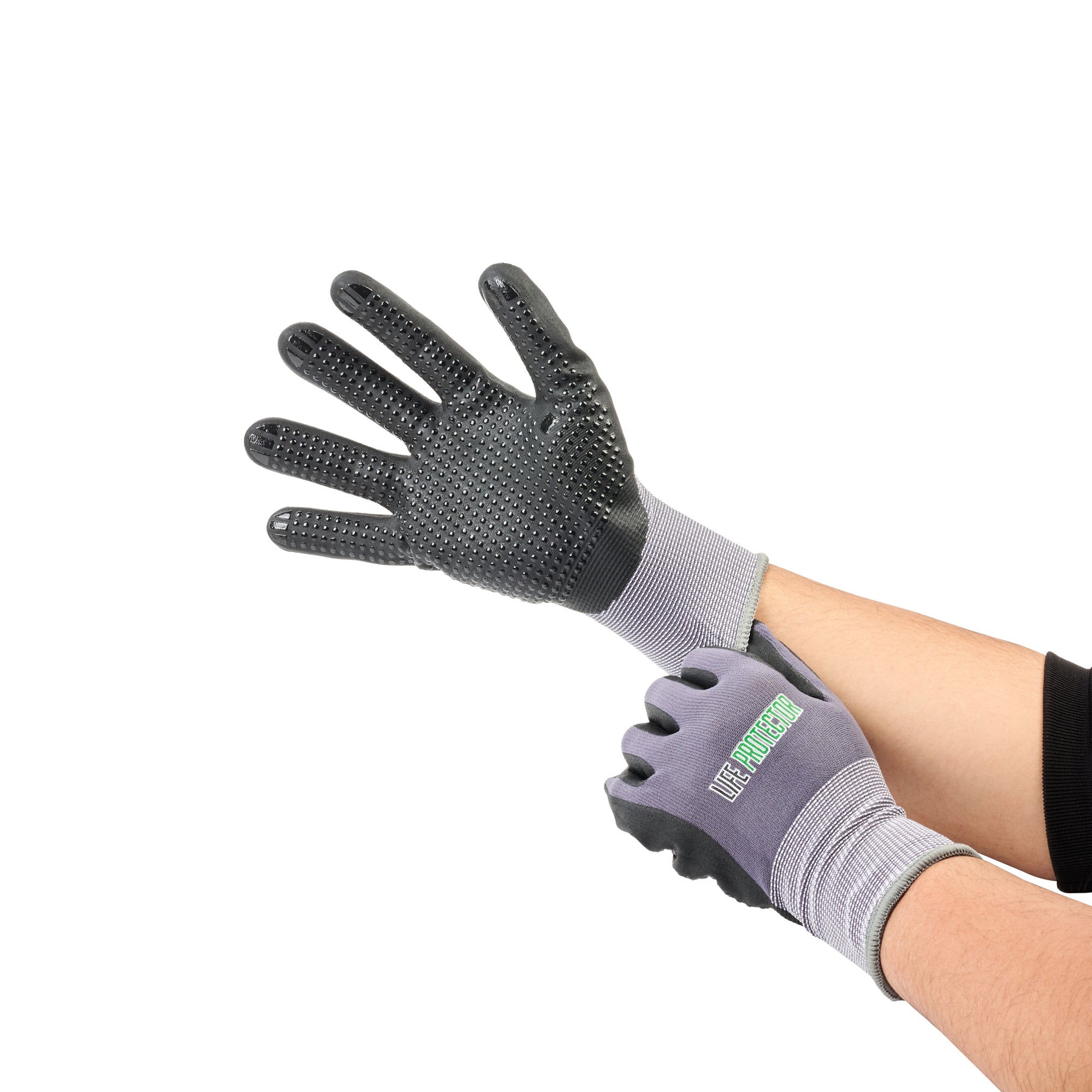Life Protector Gray Nylon / Spandex Extra Large Work Gloves - with Ultra-Thin Foam Nitrile Palm Coating and Dots - Pair - 10 count box