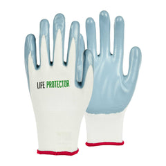 Life Protector White Nylon Small Work Gloves - with Flat Nitrile Palm Coating - Pair - 1 count box
