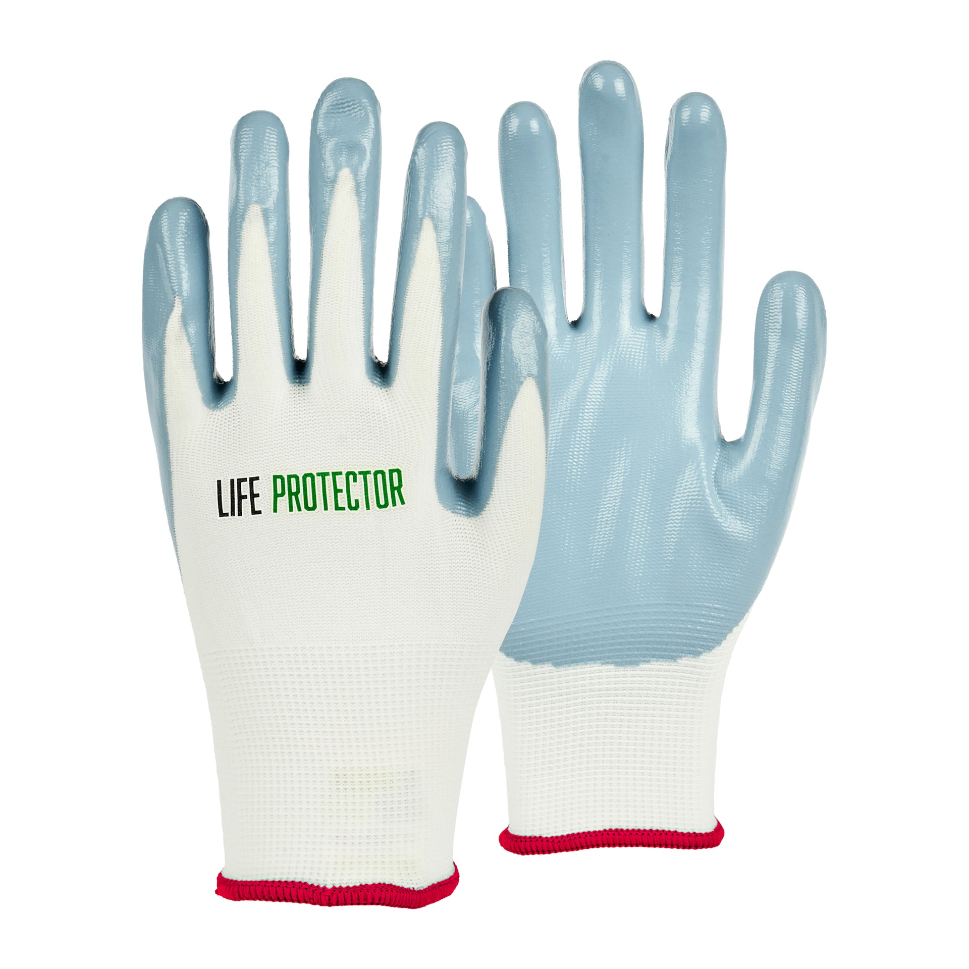 Life Protector White Nylon Small Work Gloves - with Flat Nitrile Palm Coating - Pair - 10 count box