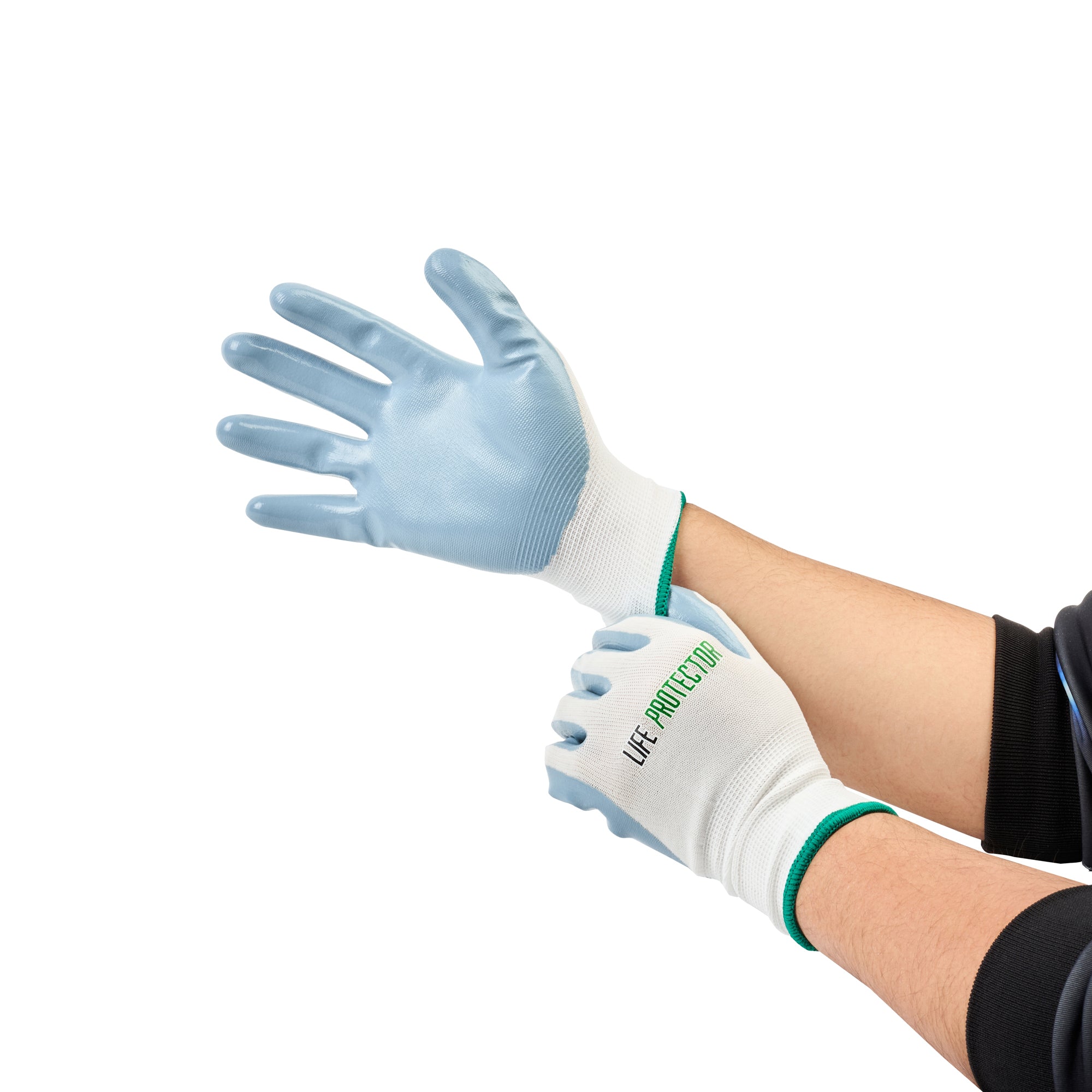 Life Protector White Nylon Medium Work Gloves - with Flat Nitrile Palm Coating - Pair - 10 count box