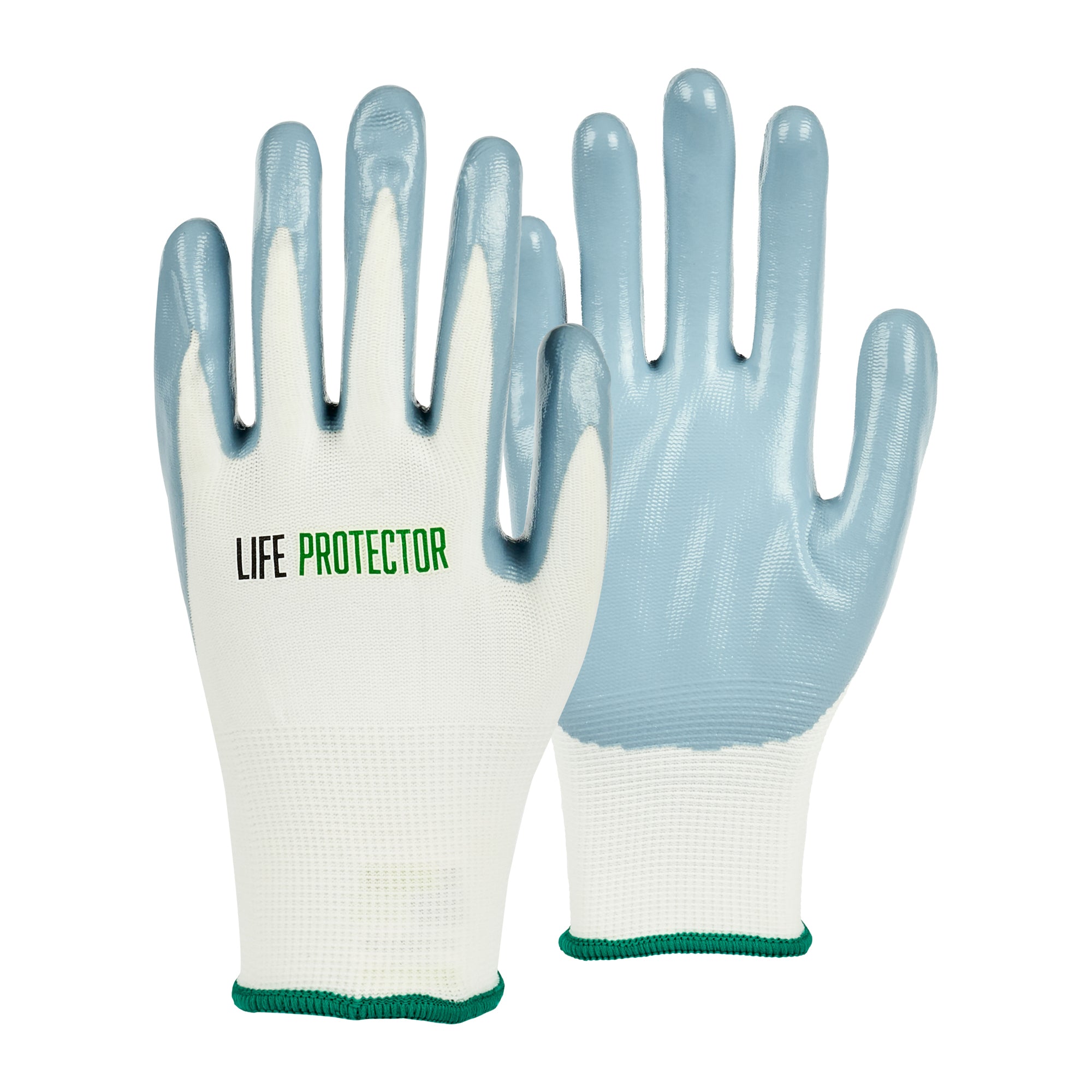 Life Protector White Nylon Medium Work Gloves - with Flat Nitrile Palm Coating - Pair - 10 count box