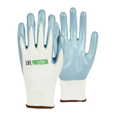 Life Protector White Nylon Large Work Gloves - with Flat Nitrile Palm Coating - Pair - 10 count box