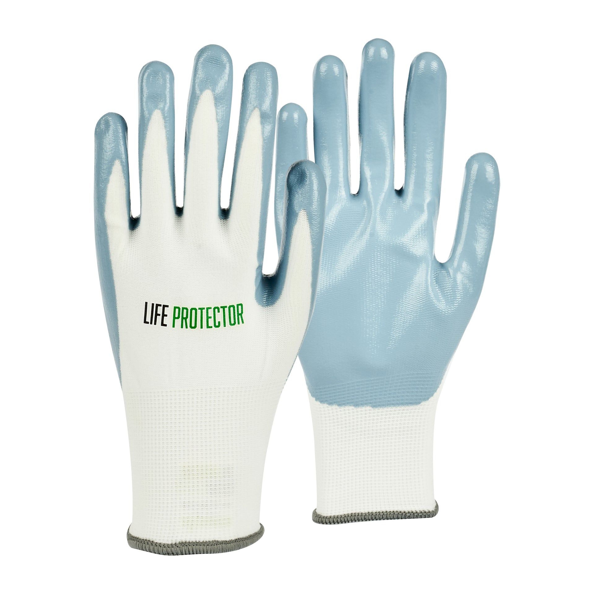 Life Protector White Nylon Extra Large Work Gloves - with Flat Nitrile Palm Coating - Pair - 10 count box