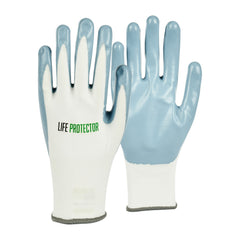 Life Protector White Nylon Extra Large Work Gloves - with Flat Nitrile Palm Coating - Pair - 10 count box