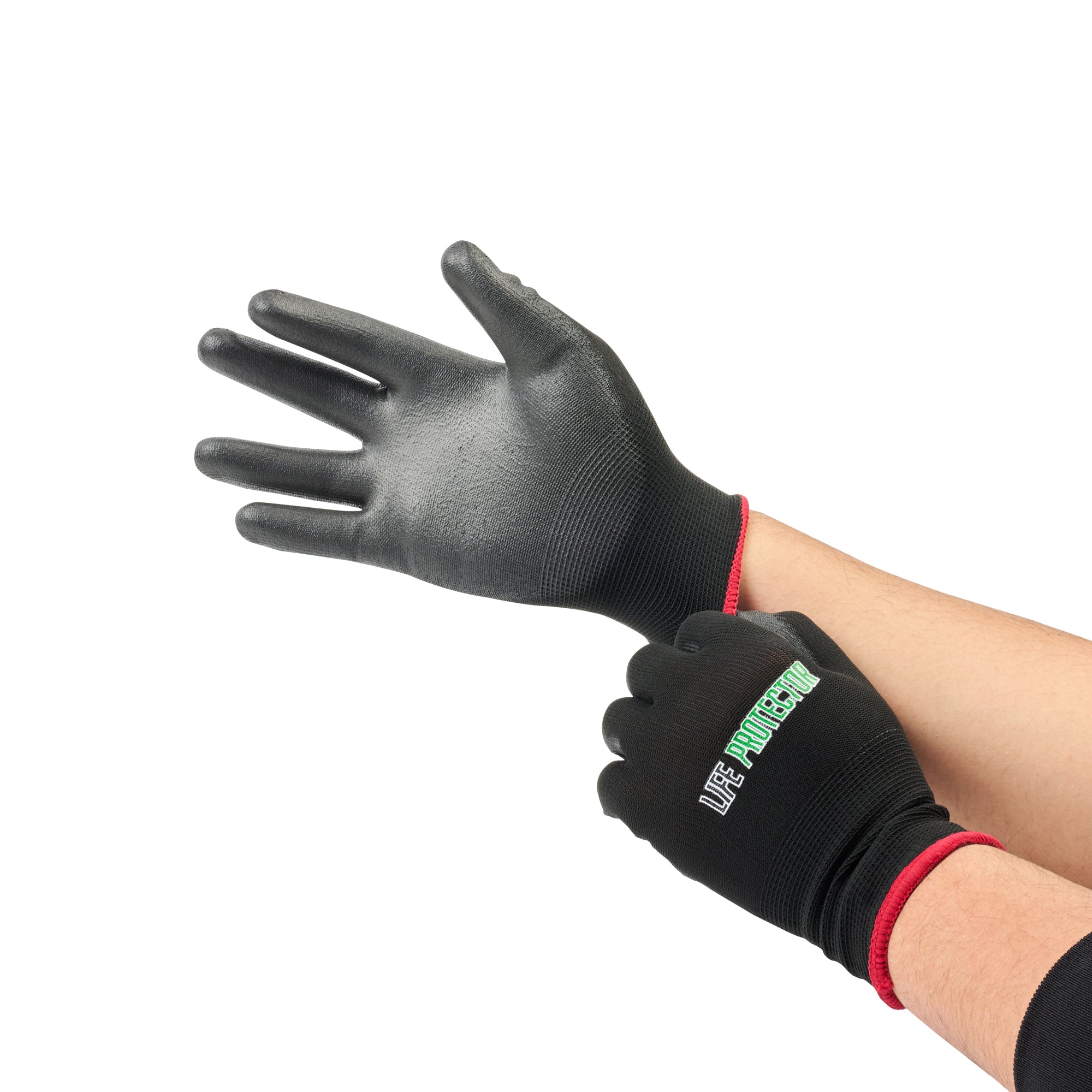 Life Protector Black Nylon Small Work Gloves - with Polyurethane Palm Coating - Pair - 10 count box