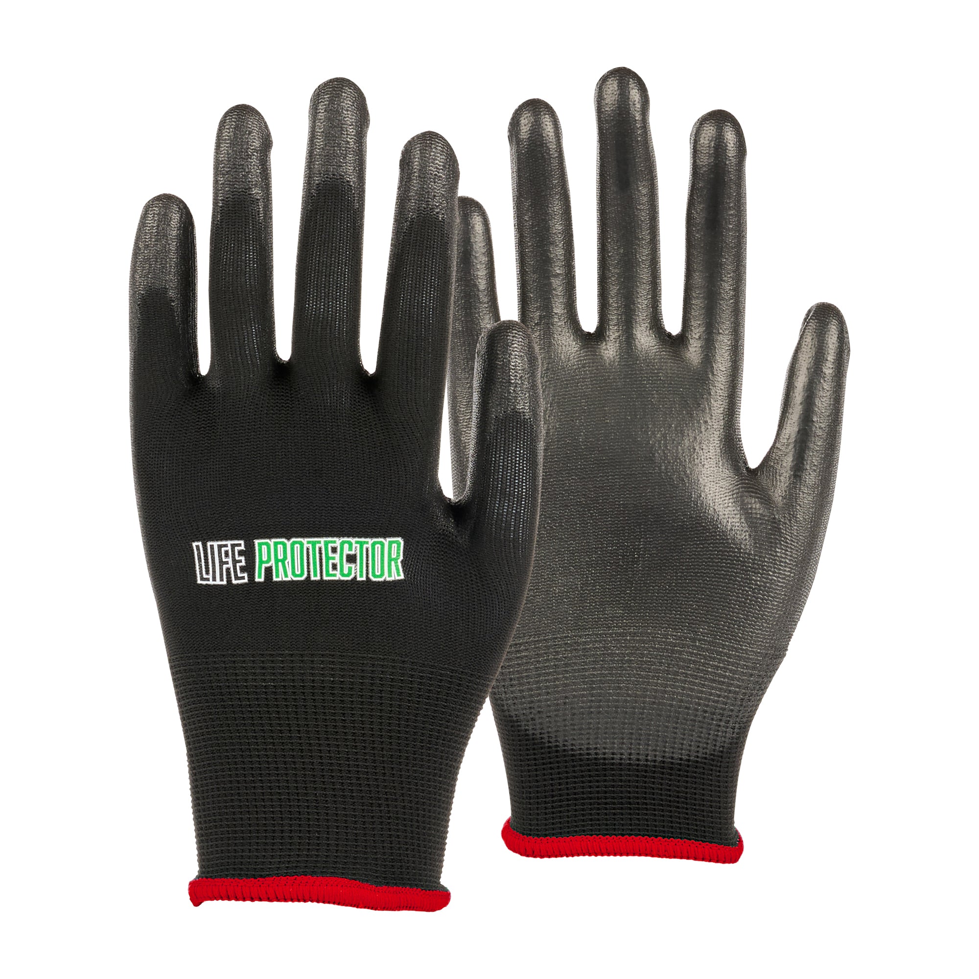 Life Protector Black Nylon Small Work Gloves - with Polyurethane Palm Coating - Pair - 10 count box