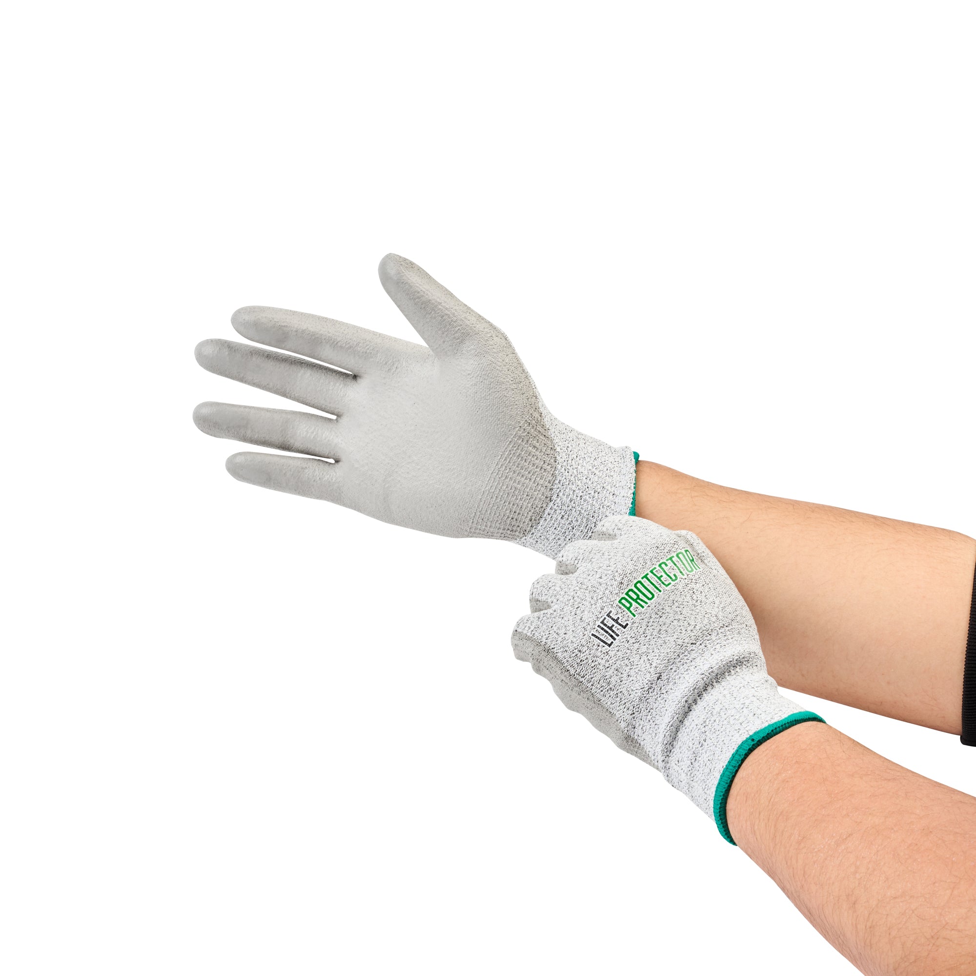 Life Protector Gray HPPE Polyester / Spandex Medium Work Gloves - with Polyurethane Palm Coating, Cut-Resistant - Pair - 10 count box
