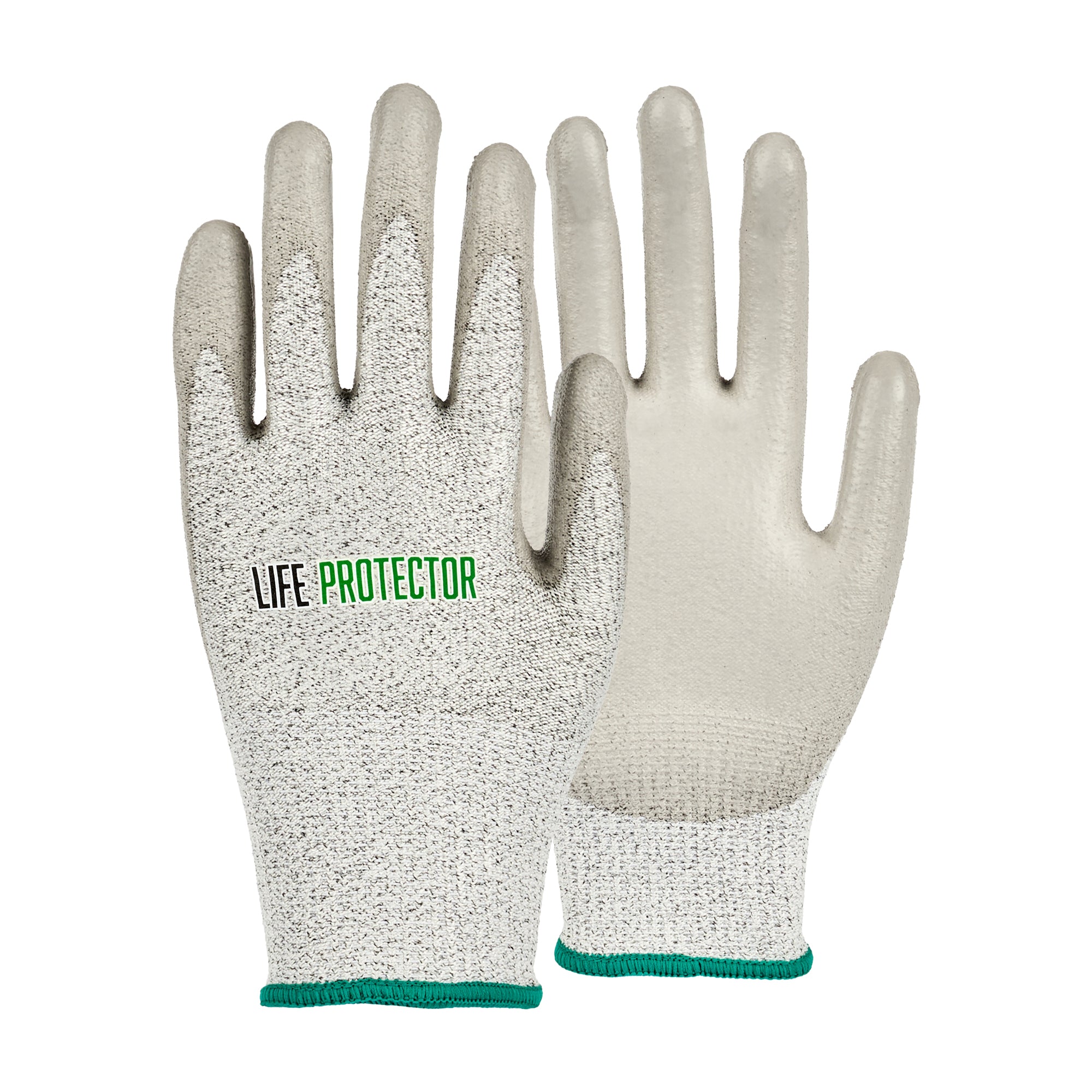 Life Protector Gray HPPE Polyester / Spandex Medium Work Gloves - with Polyurethane Palm Coating, Cut-Resistant - Pair - 10 count box