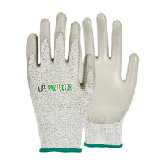 Life Protector Gray HPPE Polyester / Spandex Medium Work Gloves - with Polyurethane Palm Coating, Cut-Resistant - Pair - 10 count box