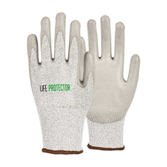 Life Protector Gray HPPE Polyester / Spandex Large Work Gloves - with Polyurethane Palm Coating, Cut-Resistant - Pair - 1 count box