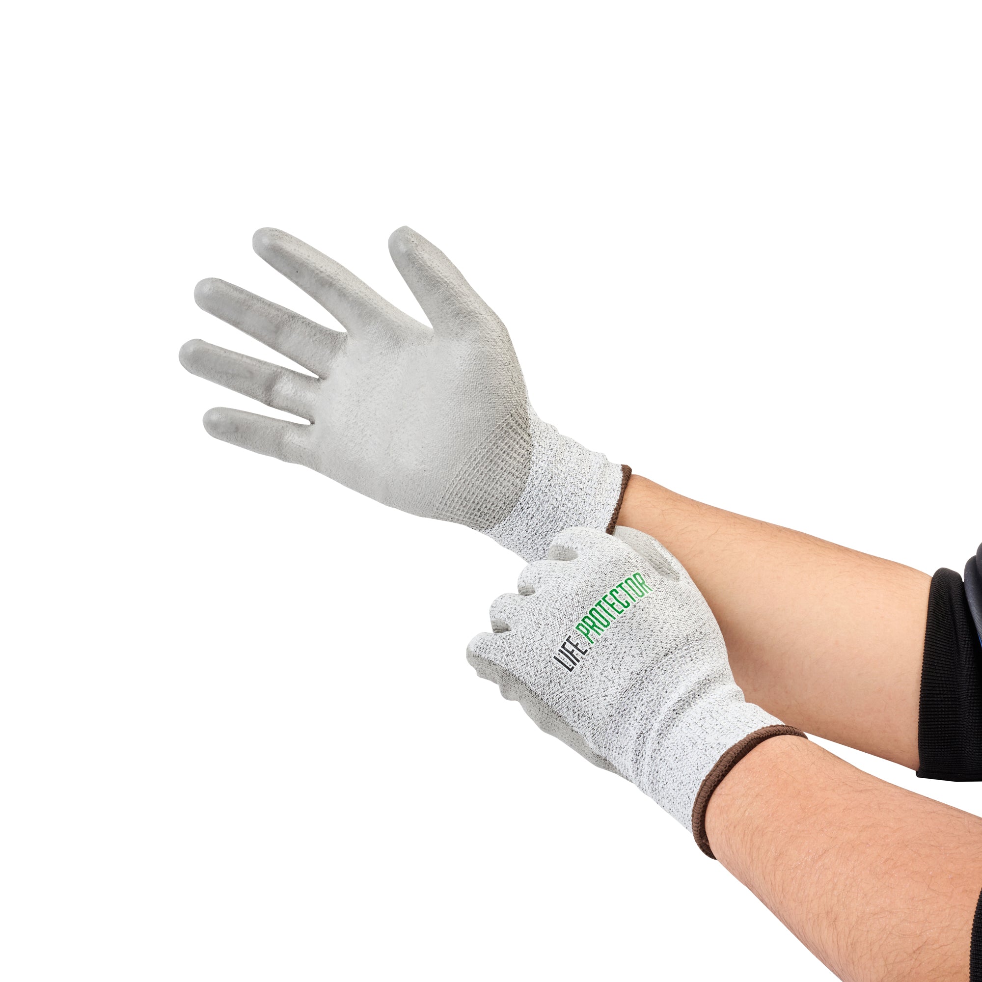 Life Protector Gray HPPE Polyester / Spandex Large Work Gloves - with Polyurethane Palm Coating, Cut-Resistant - Pair - 10 count box