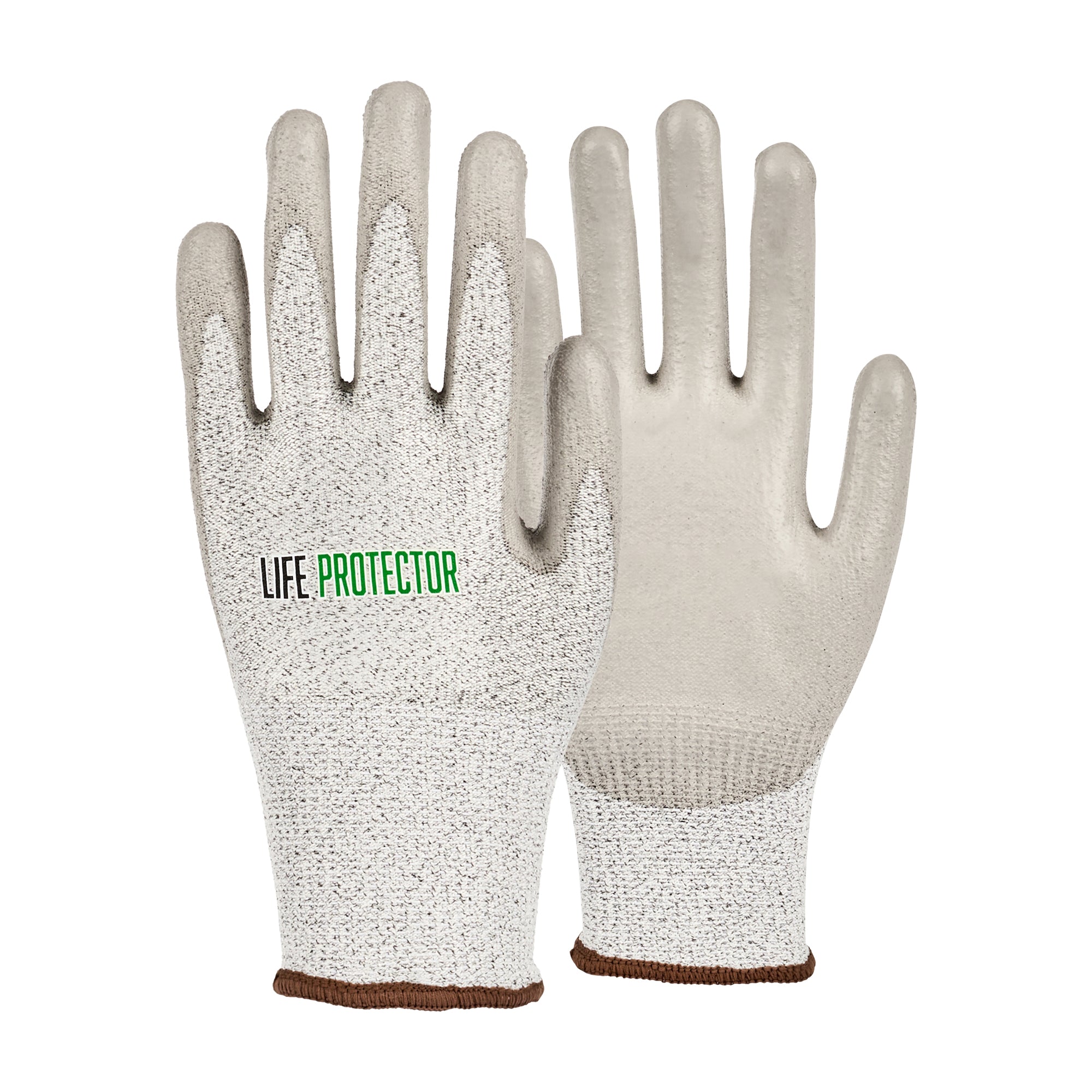 Life Protector Gray HPPE Polyester / Spandex Large Work Gloves - with Polyurethane Palm Coating, Cut-Resistant - Pair - 10 count box