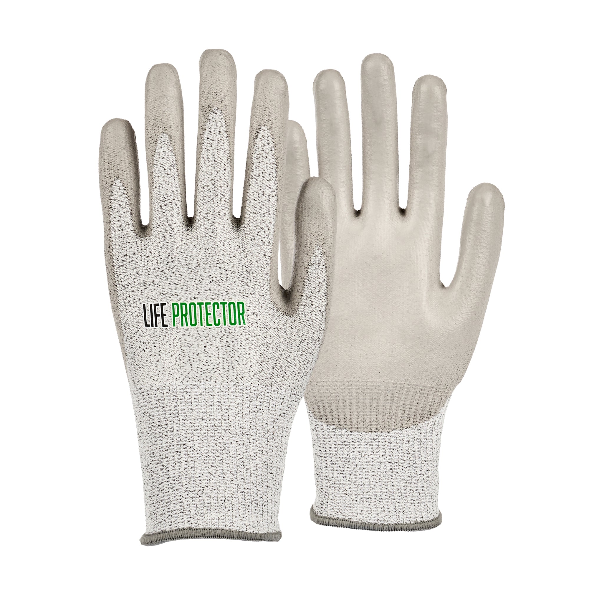 Life Protector Gray HPPE Polyester / Spandex Extra Large Work Gloves - with Polyurethane Palm Coating, Cut-Resistant - Pair - 10 count box