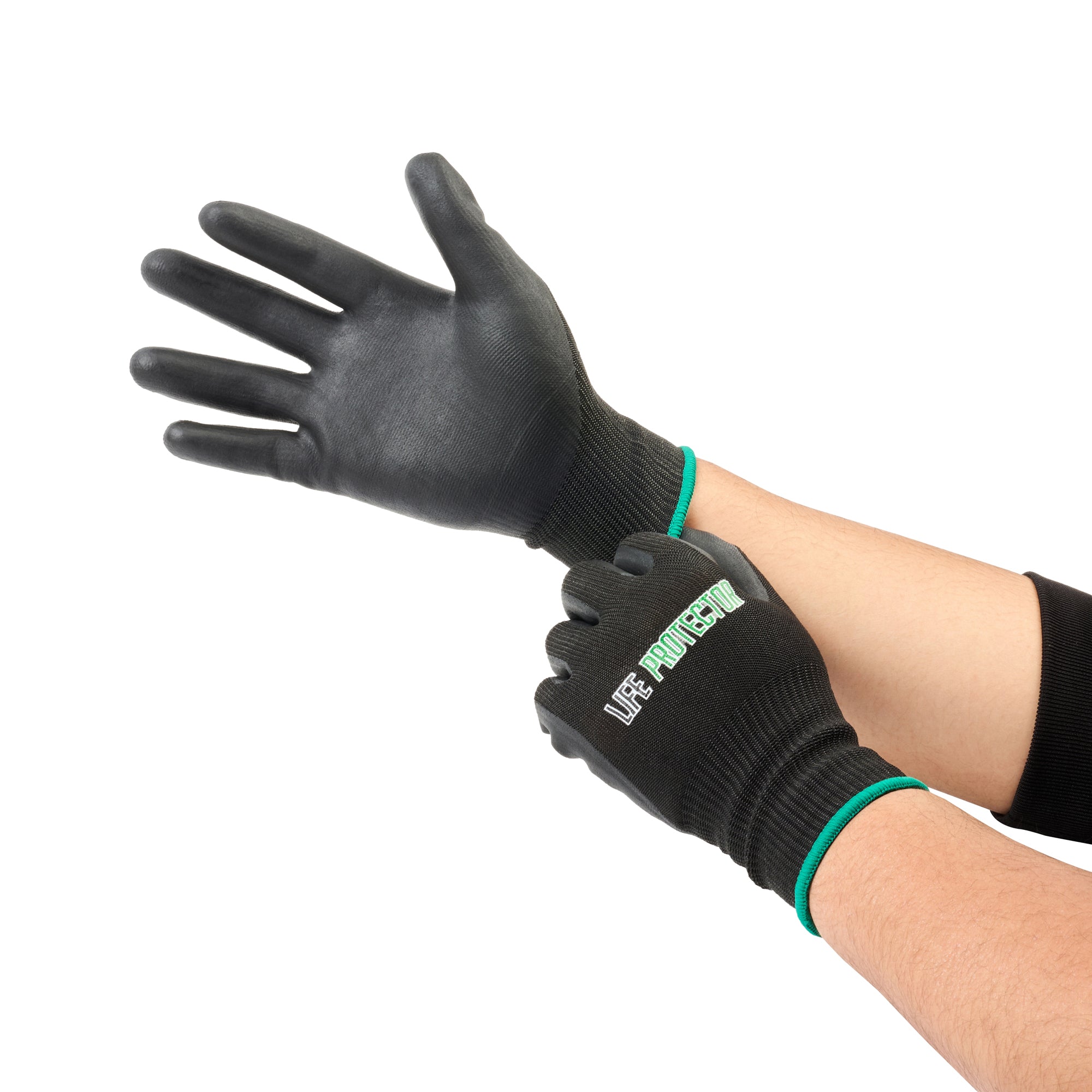 Life Protector Black HPPE Nylon / Spandex Medium Work Gloves - with Ultra-Thin Foam Nitrile Palm Coating,Cut-Resistant - Pair - 10 count box