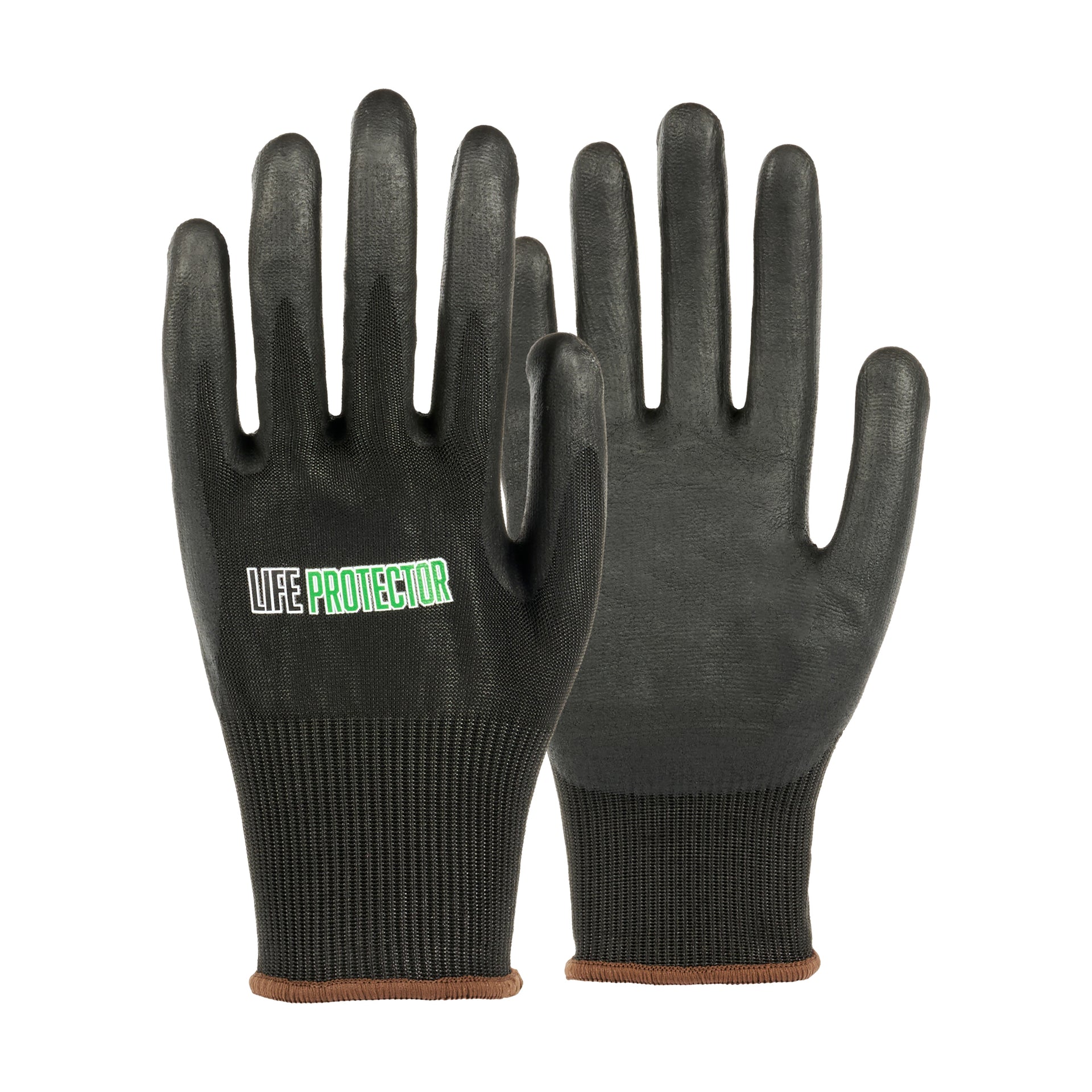 Life Protector Black HPPE Nylon / Spandex Large Work Gloves - with Ultra-Thin Foam Nitrile Palm Coating, Cut-Resistant - Pair - 10 count box