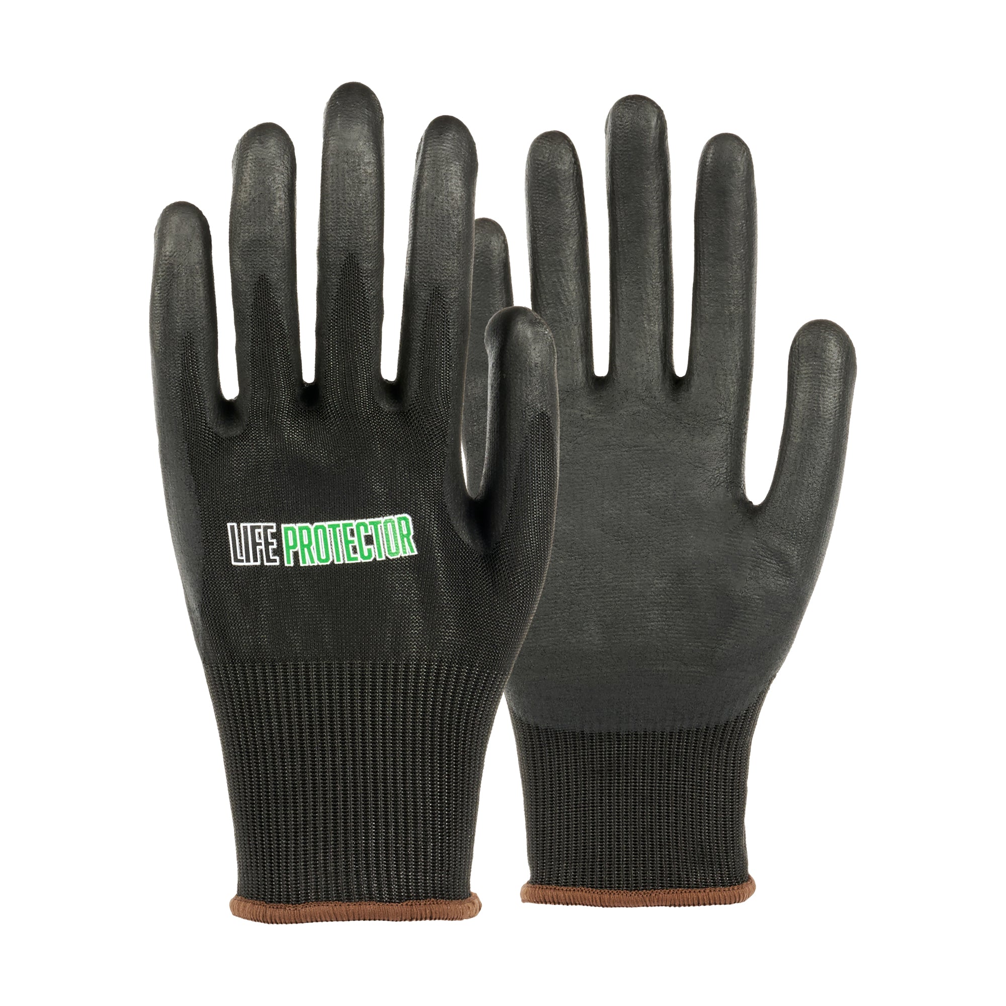 Life Protector Black HPPE Nylon / Spandex Large Work Gloves - with Ultra-Thin Foam Nitrile Palm Coating, Cut-Resistant - Pair - 10 count box