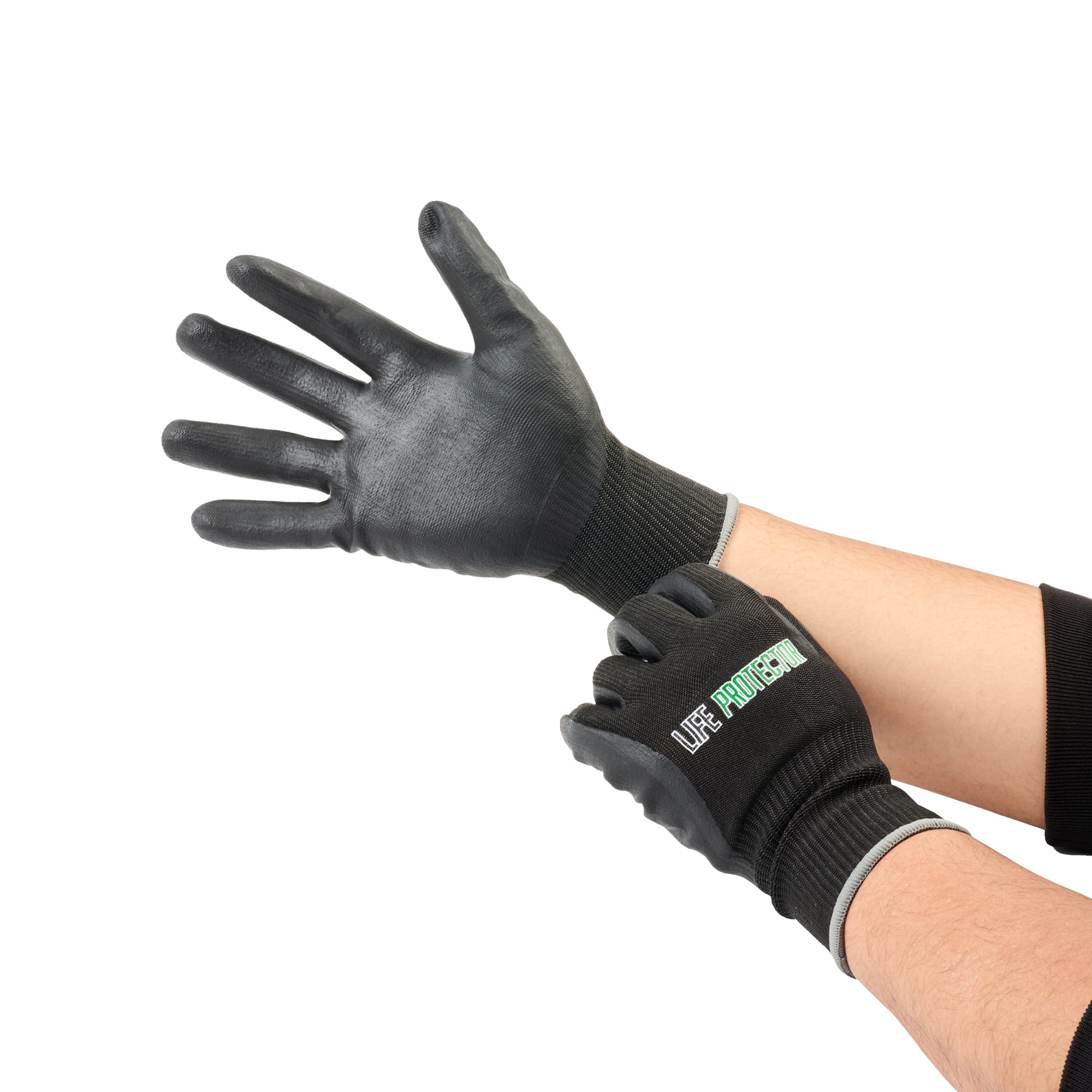 Life Protector Black HPPE Nylon / Spandex Extra Large Work Gloves - Ultra-Thin Foam Nitrile Palm Coating,Cut-Resistant - Pair - 10 count box
