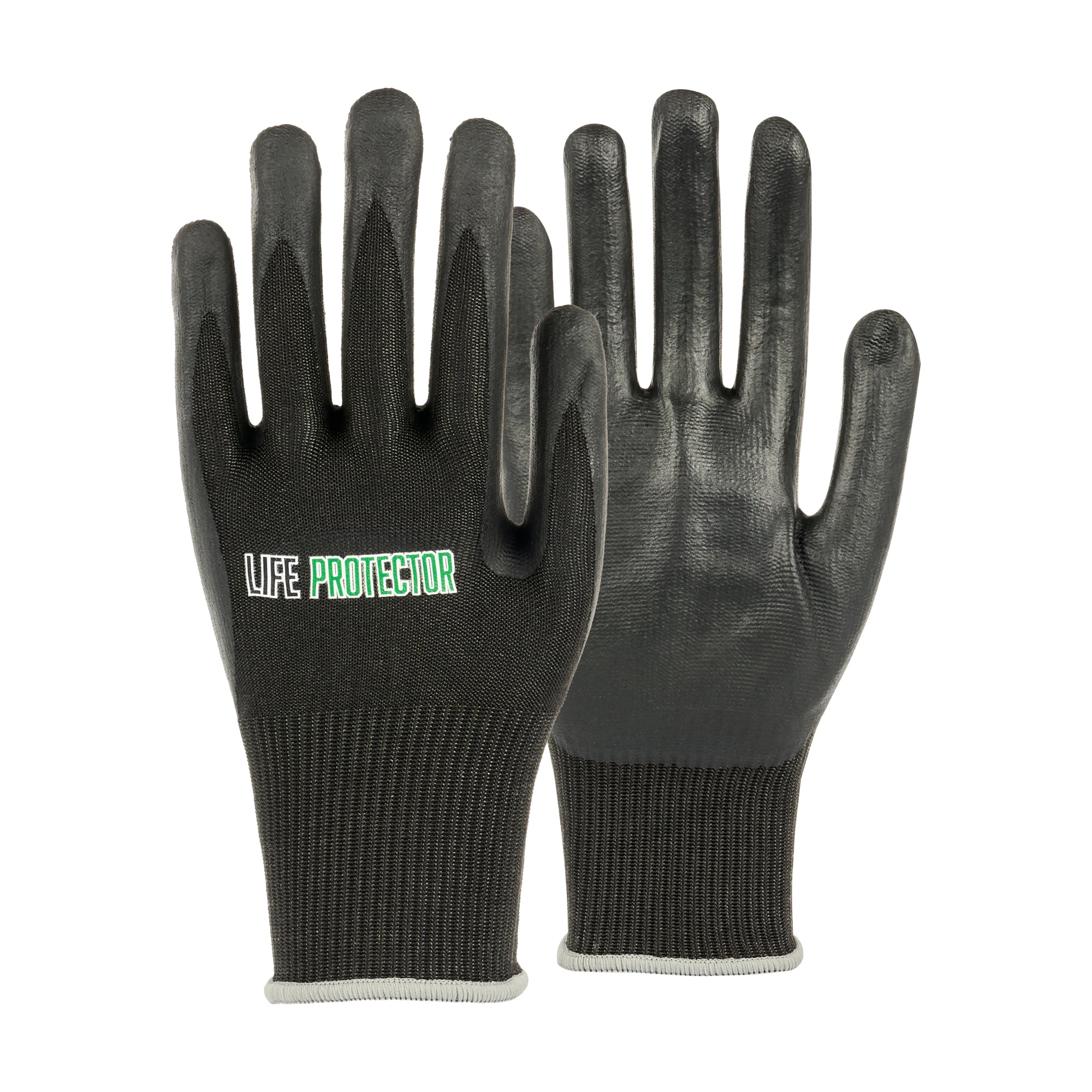 Life Protector Black HPPE Nylon / Spandex Extra Large Work Gloves - Ultra-Thin Foam Nitrile Palm Coating,Cut-Resistant - Pair - 10 count box