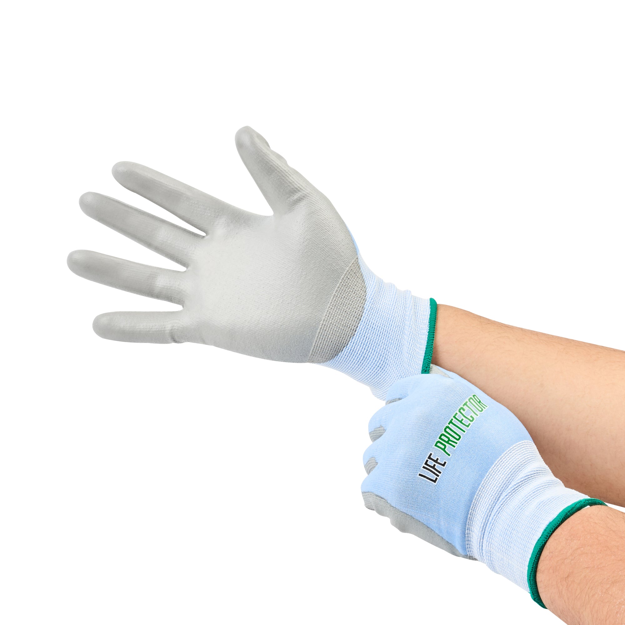 Life Protector Light Blue Diamond Blend Medium Work Gloves - with Foam Polyurethane Palm Coating, Cut-Resistant - Pair - 10 count box