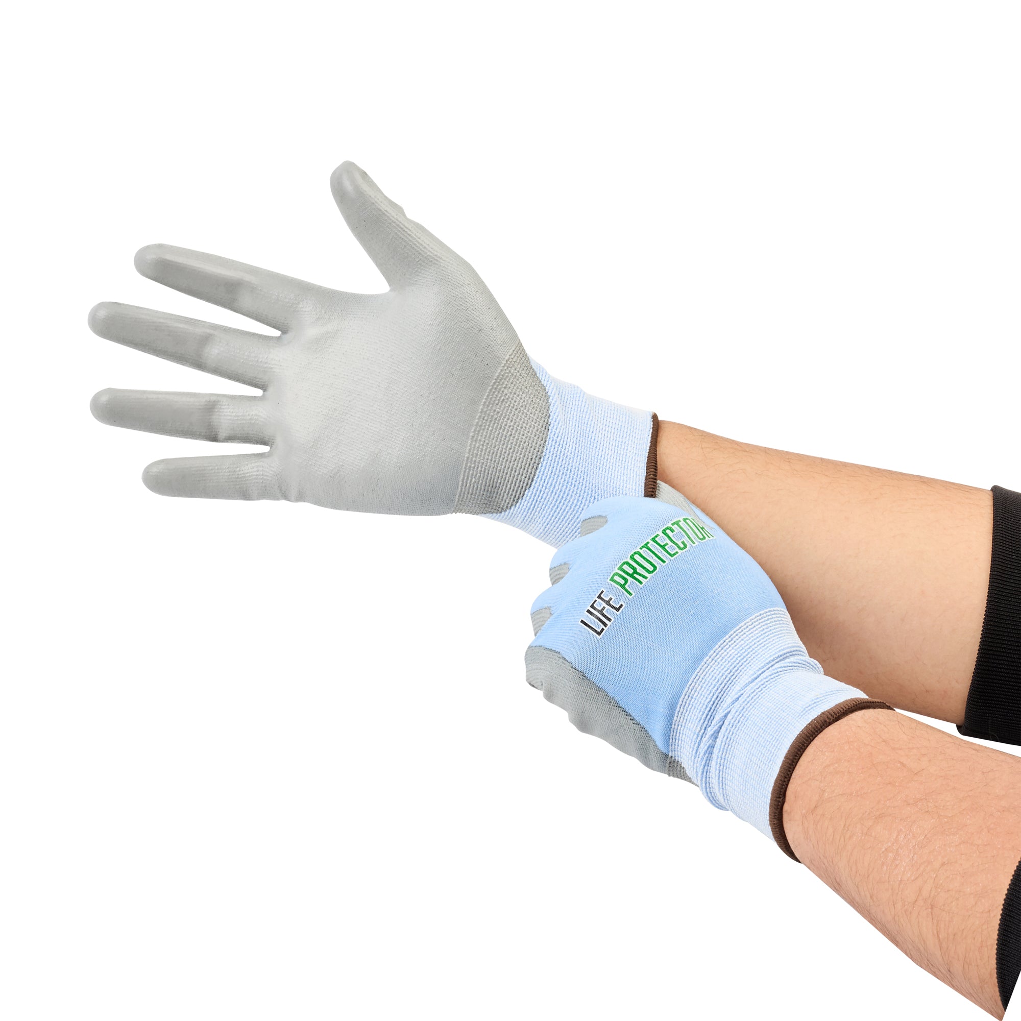 Life Protector Light Blue Diamond Blend Large Work Gloves - with Foam Polyurethane Palm Coating, Cut-Resistant - Pair - 10 count box