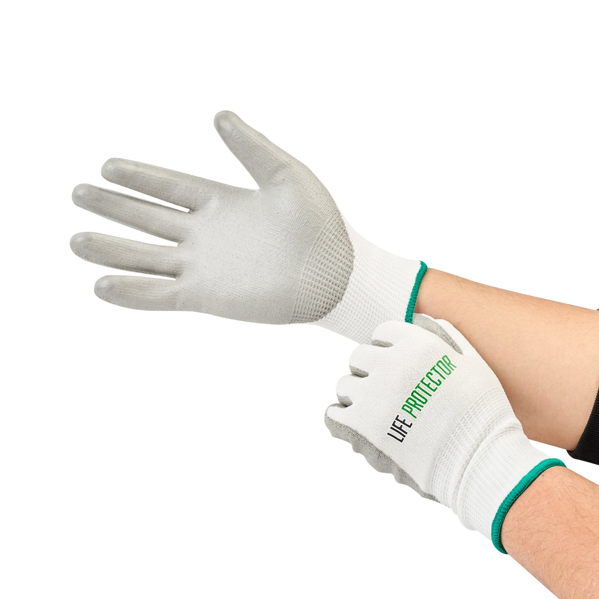 Life Protector White HPPE Polyester / Spandex Medium Work Gloves - with Polyurethane Palm Coating, Cut-Resistant - Pair - 10 count box