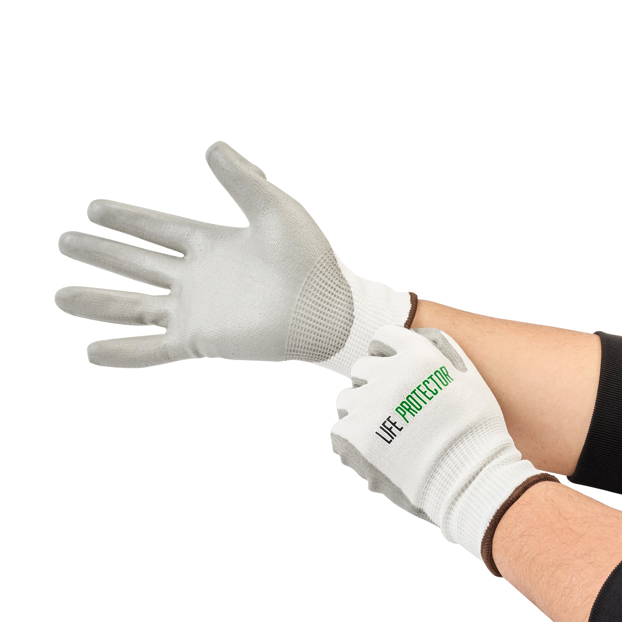 Life Protector White HPPE Polyester / Spandex Large Work Gloves - with Polyurethane Palm Coating, Cut-Resistant - Pair - 10 count box