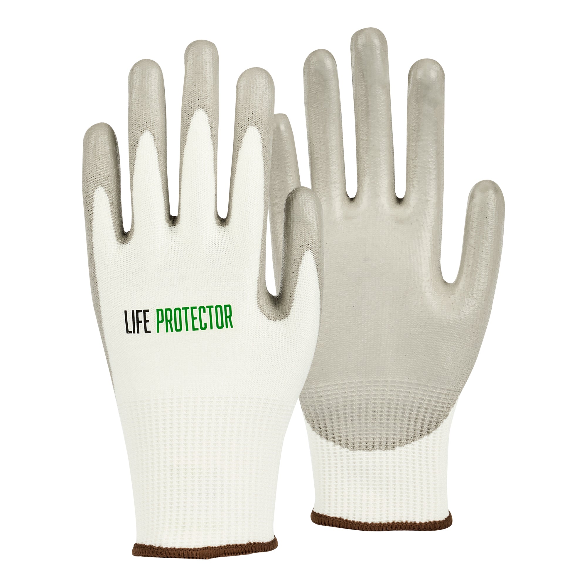 Life Protector White HPPE Polyester / Spandex Large Work Gloves - with Polyurethane Palm Coating, Cut-Resistant - Pair - 10 count box
