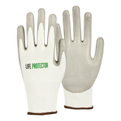 Life Protector White HPPE Polyester / Spandex Large Work Gloves - with Polyurethane Palm Coating, Cut-Resistant - Pair - 10 count box
