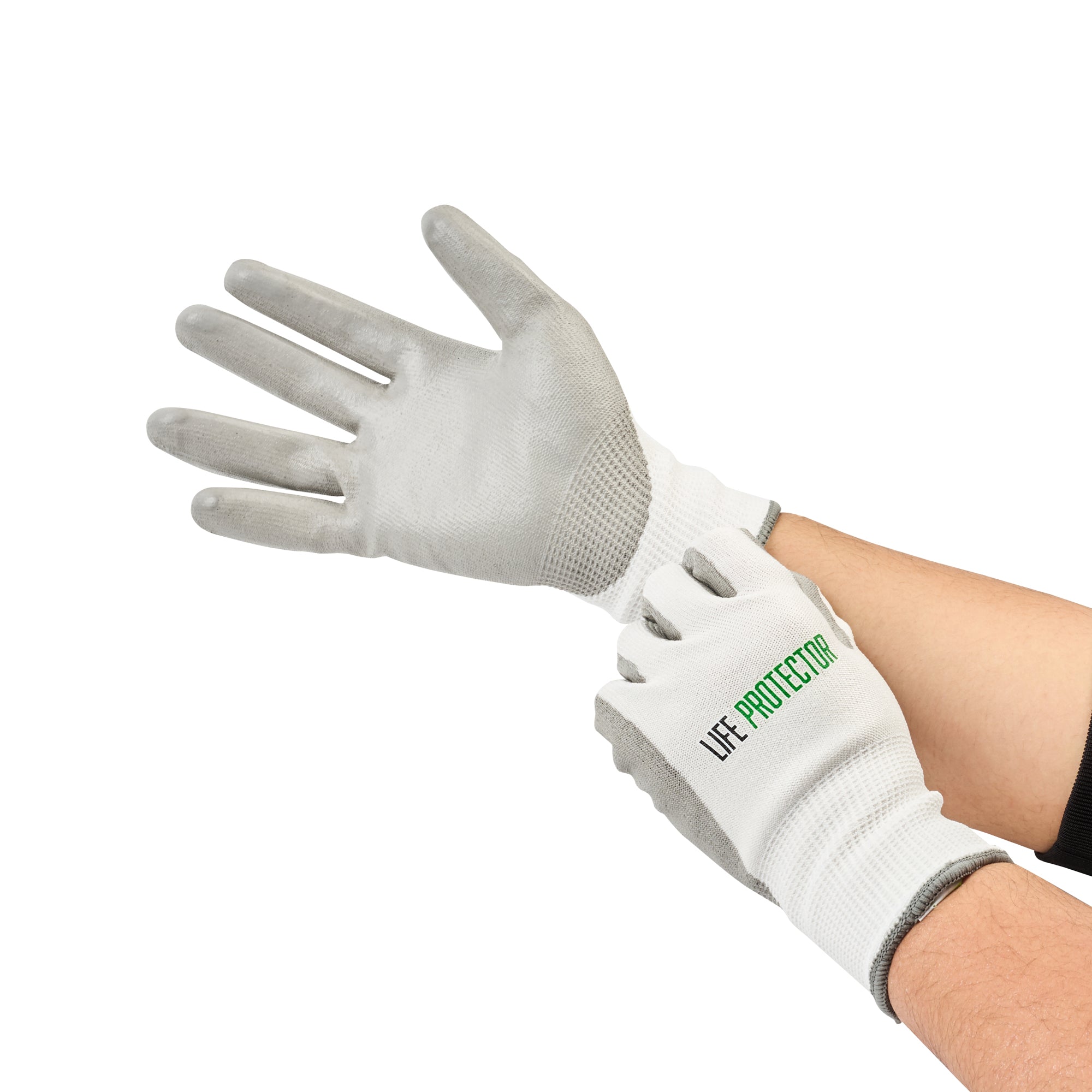 Life Protector White HPPE Polyester / Spandex Extra Large Work Gloves - with Polyurethane Palm Coating, Cut-Resistant - Pair - 10 count box