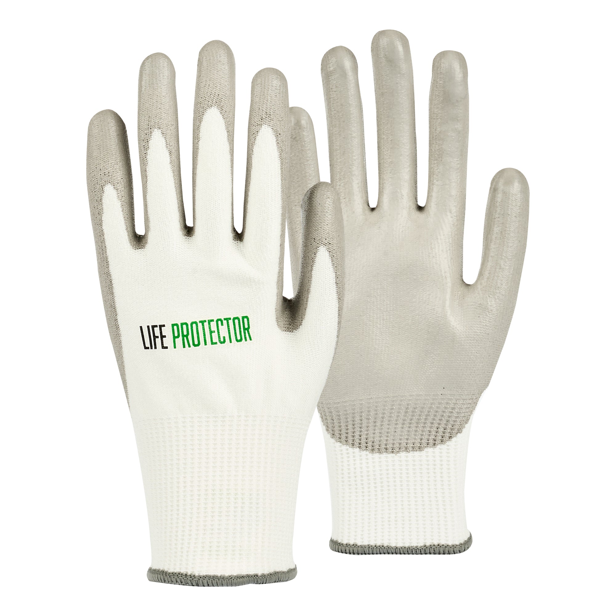 Life Protector White HPPE Polyester / Spandex Extra Large Work Gloves - with Polyurethane Palm Coating, Cut-Resistant - Pair - 10 count box