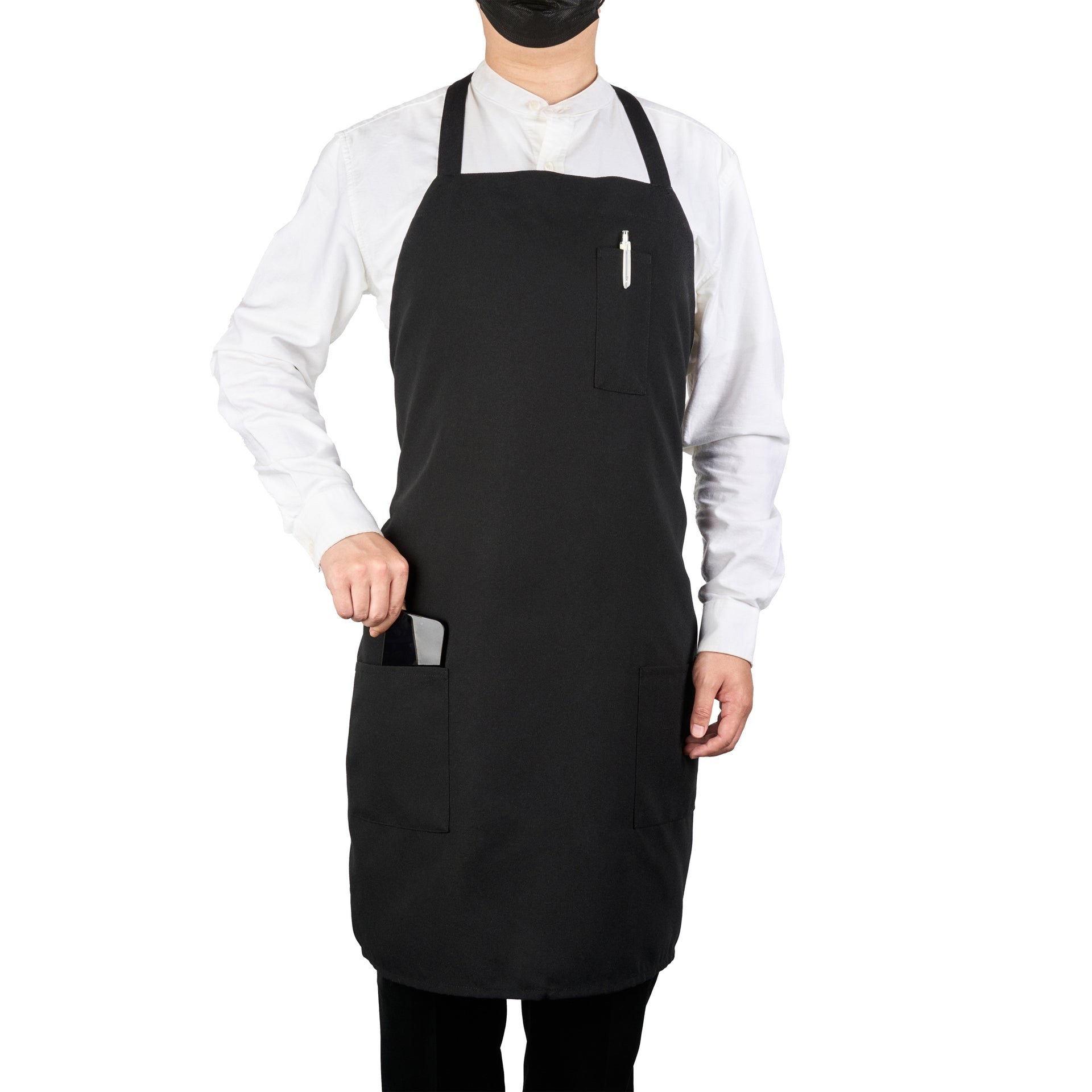 Chef 101 Black Standard Bib Apron - with 3 Pockets - 32 1/2'' x 27 1/2'' - 100 count box