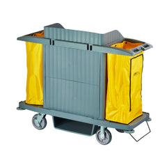 Clean Tek Professional Gray Hotel / Housekeeping Cart - 20 gal Bags, 3 Locking Shelves - 60 3/4