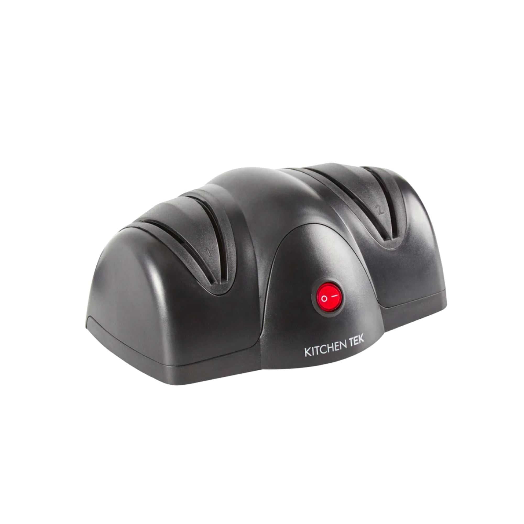 Kitchen Tek Black Plastic 2 Stage Electric Knife Sharpener - for Straight Edge Knives, 120V - 7 1/2'' x 5 3/4'' x 3 3/4'' - 1 count box