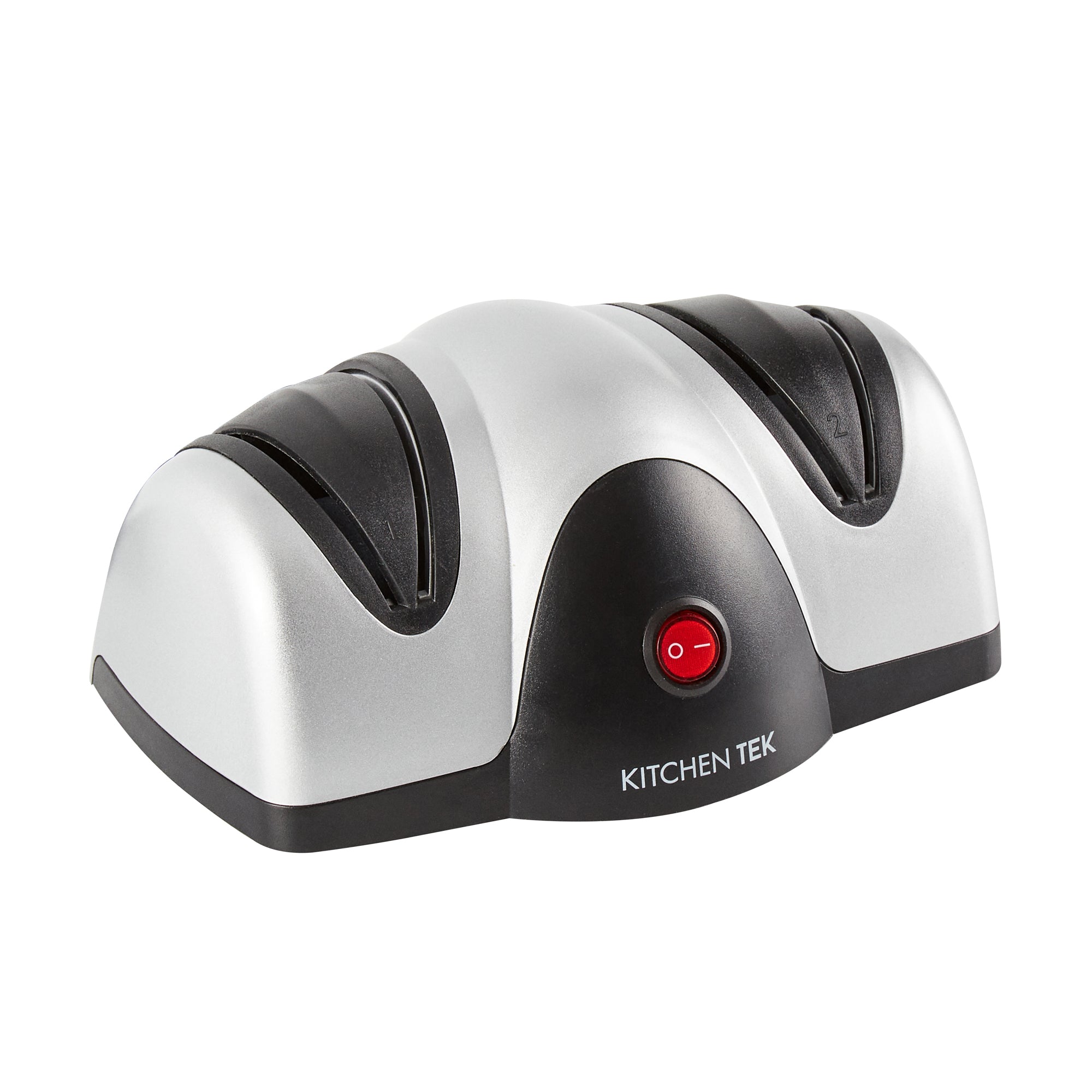 Kitchen Tek Silver Plastic 2 Stage Electric Knife Sharpener - for Straight Edge Knives, 120V - 7 1/2'' x 5 3/4'' x 3 3/4'' - 1 count box