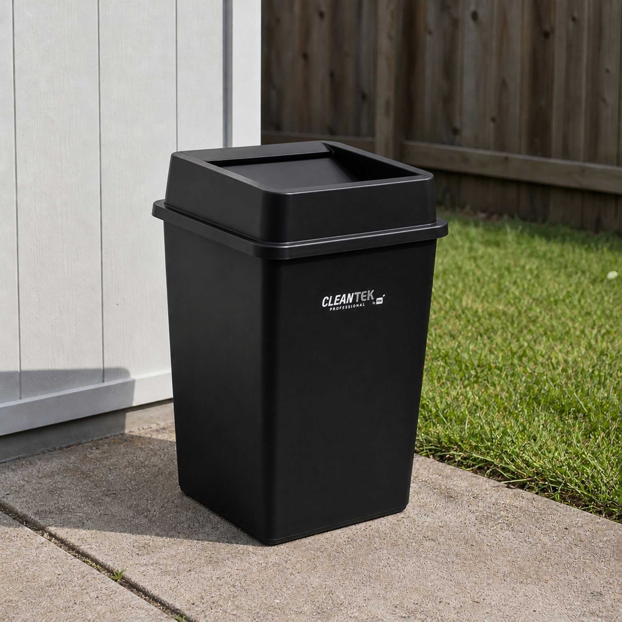 Clean Tek Professional Square Black Plastic Swing Lid - Fits 35 / 50 gal Square Trash Can - 1 count box