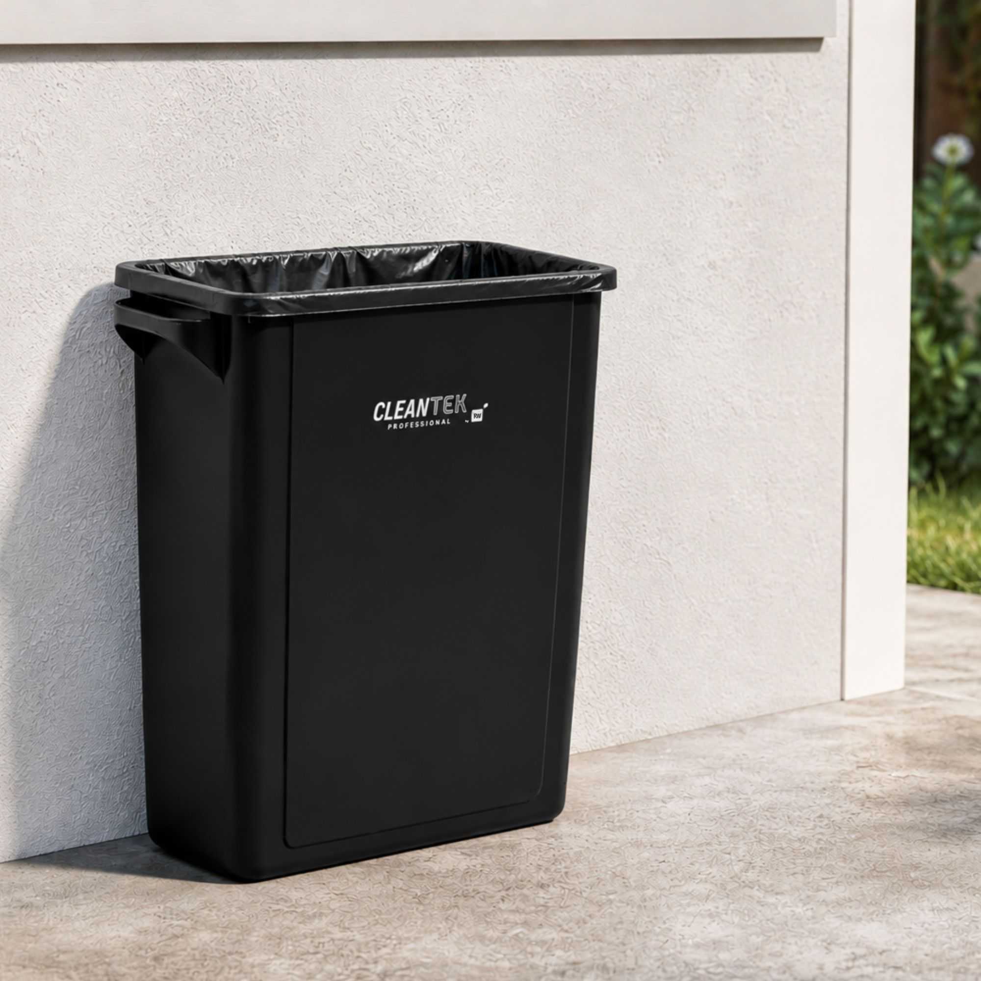 Clean Tek Professional 15 gal Rectangle Black Plastic Slim Trash Can - with Handles - 24" x 10 3/4" x 24 3/4" - 1 count box