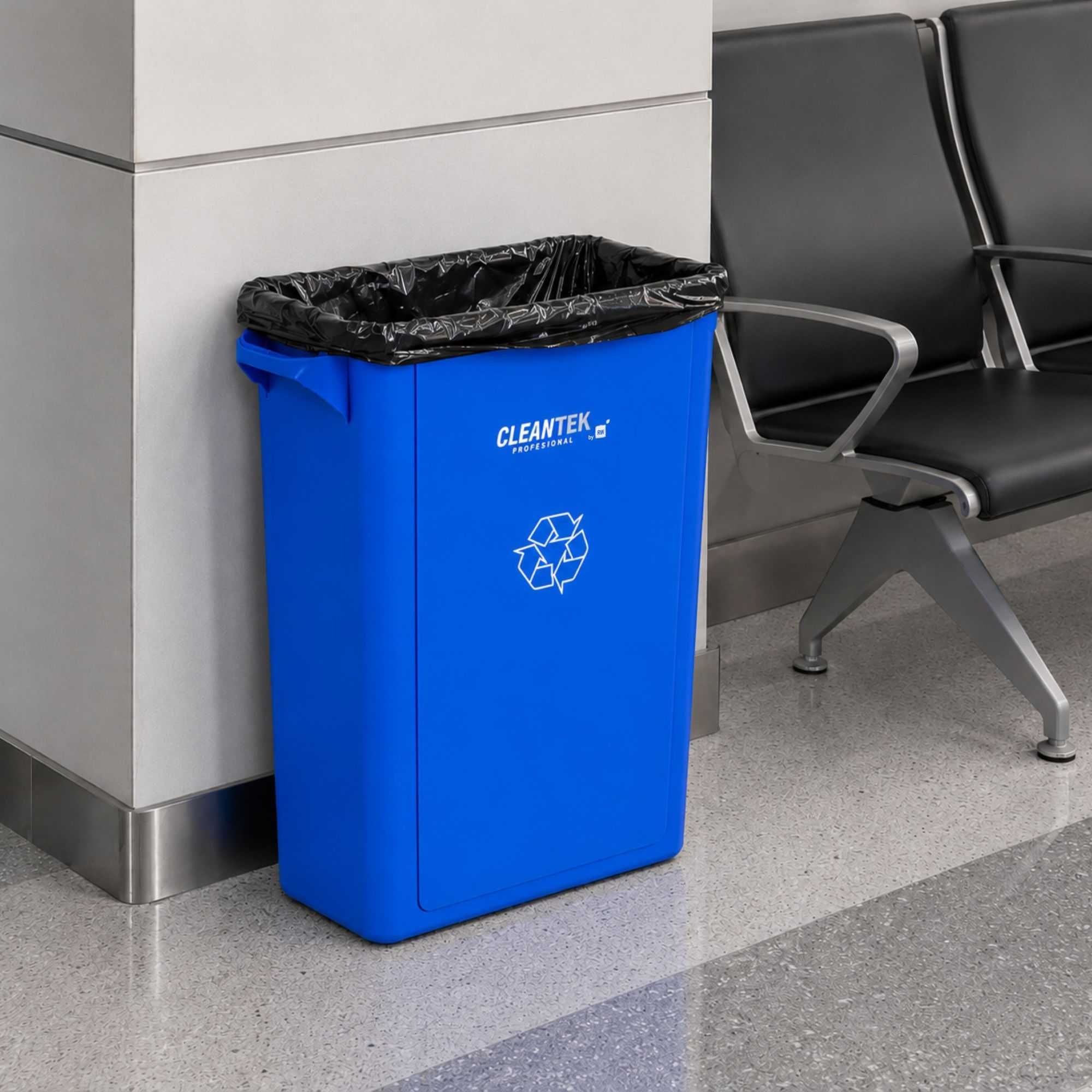 Clean Tek Professional 15 gal Rectangle Blue Plastic Slim Recycling Bin - with Handles - 24" x 10 3/4" x 24 3/4" - 1 count box