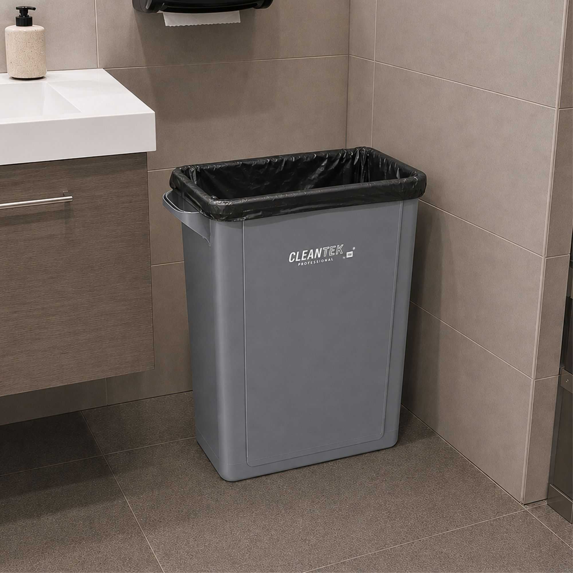Clean Tek Professional 15 gal Rectangle Gray Plastic Slim Trash Can - with Handles - 24" x 10 3/4" x 24 3/4" - 1 count box