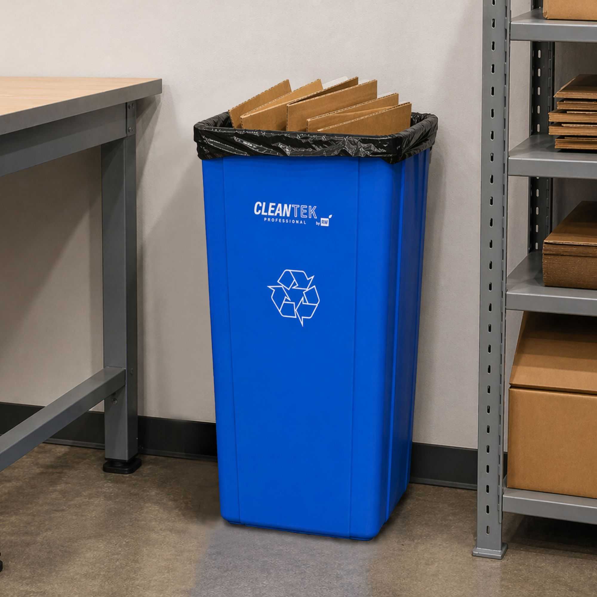 Clean Tek Professional 23 gal Square Blue Plastic Recycling Bin - 16" x 15 3/4" x 30 3/4" - 1 count box