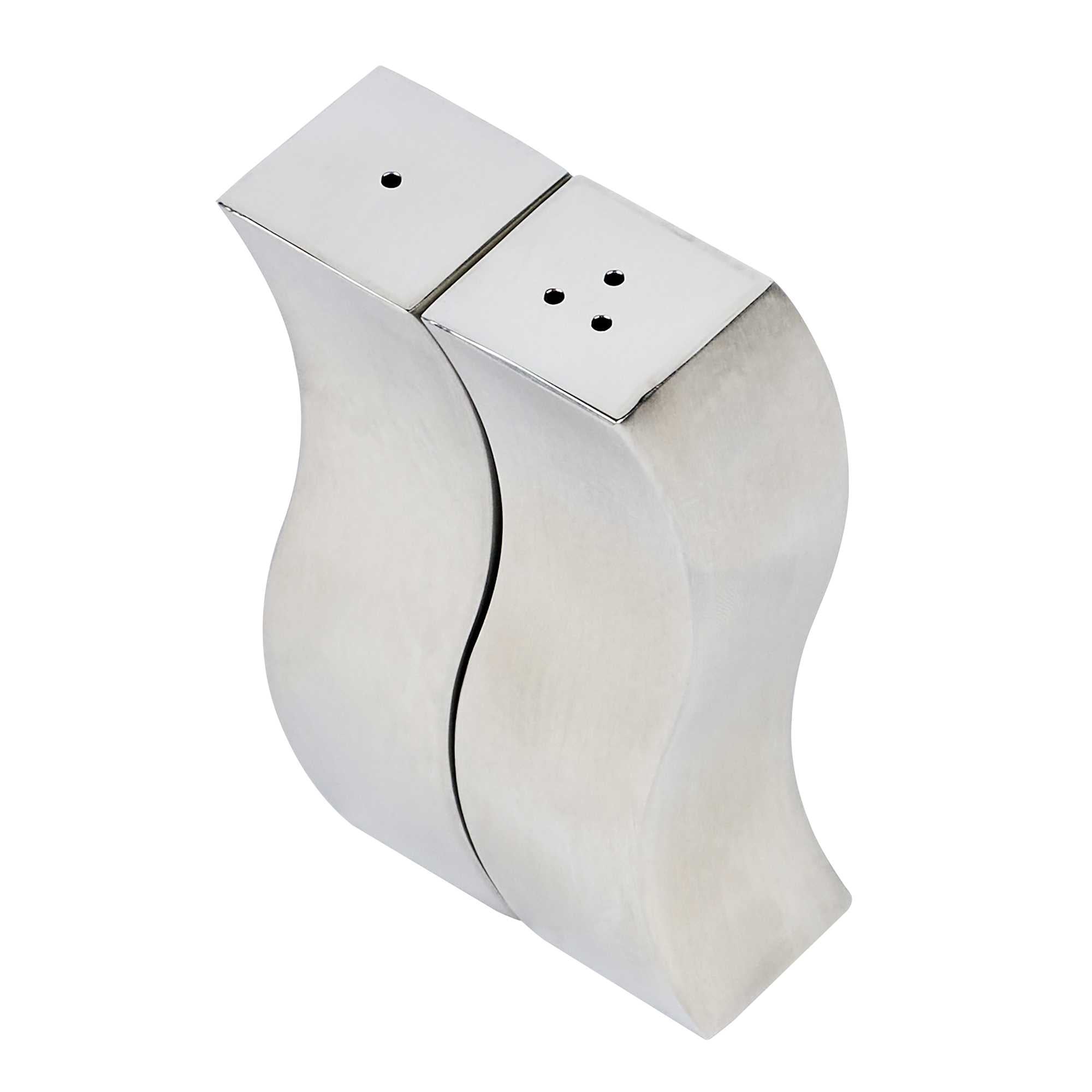 Chef 101 2 oz Silver Stainless Steel Wavy Salt And Pepper Shaker Set - 1" x 1" x 3 3/4" - 1 count box