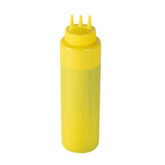 Sauce Tek 32 oz Yellow Plastic Mustard Squeeze Bottle - with Triple Dispersion Tip - 6 count box