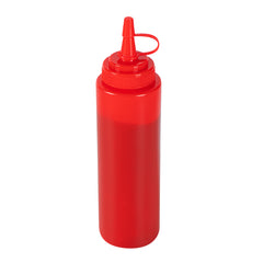Sauce Tek 8 oz Red Plastic Squeeze Bottle - with Cap, Wide Mouth - 2