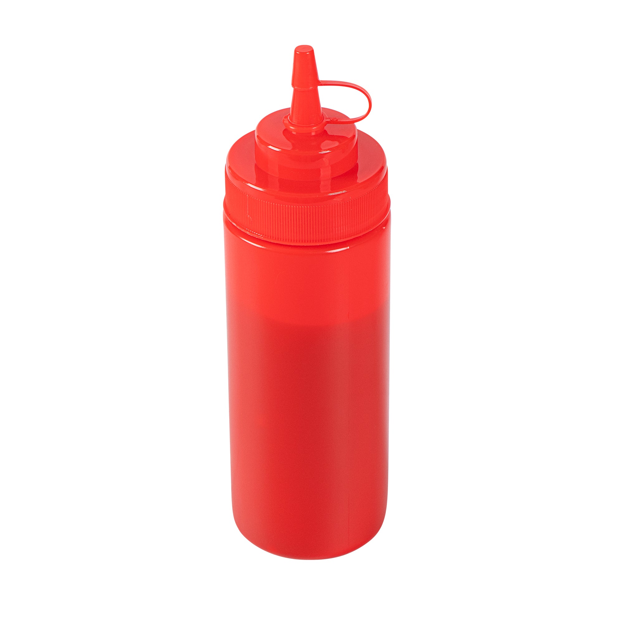 Sauce Tek 12 oz Red Plastic Squeeze Bottle - with Cap, Wide Mouth - 2 1/4" x 2 1/4" x 7 3/4" - 1 count box
