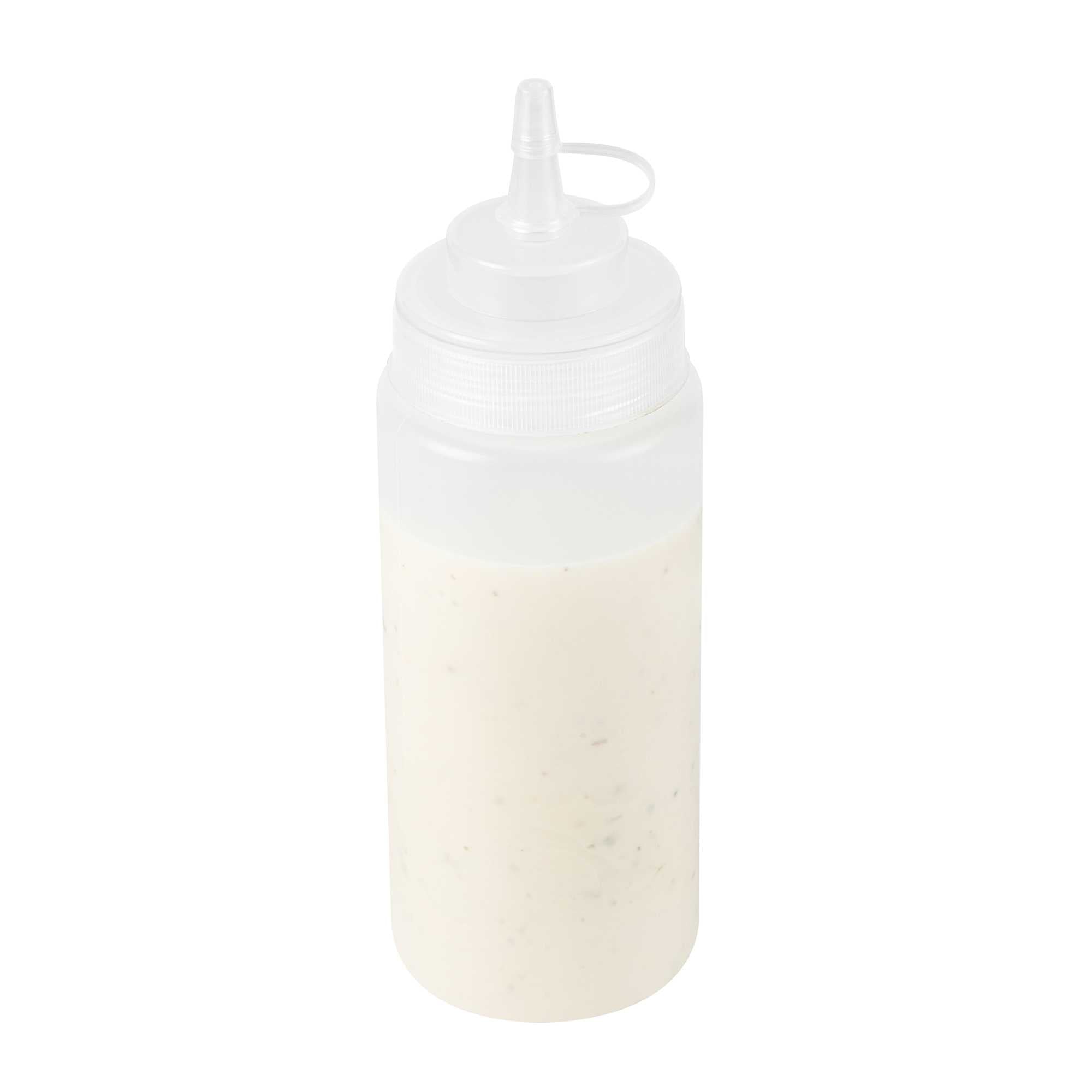 Sauce Tek 16 oz Clear Plastic Squeeze Bottle - with Cap, Wide Mouth - 2 1/2" x 2 1/2" x 7 3/4" - 1 count box