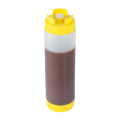 First In First Out 24 oz Yellow Plastic Squeeze Bottle - Inverted, Refill & Dispensing Lid - 2 3/4