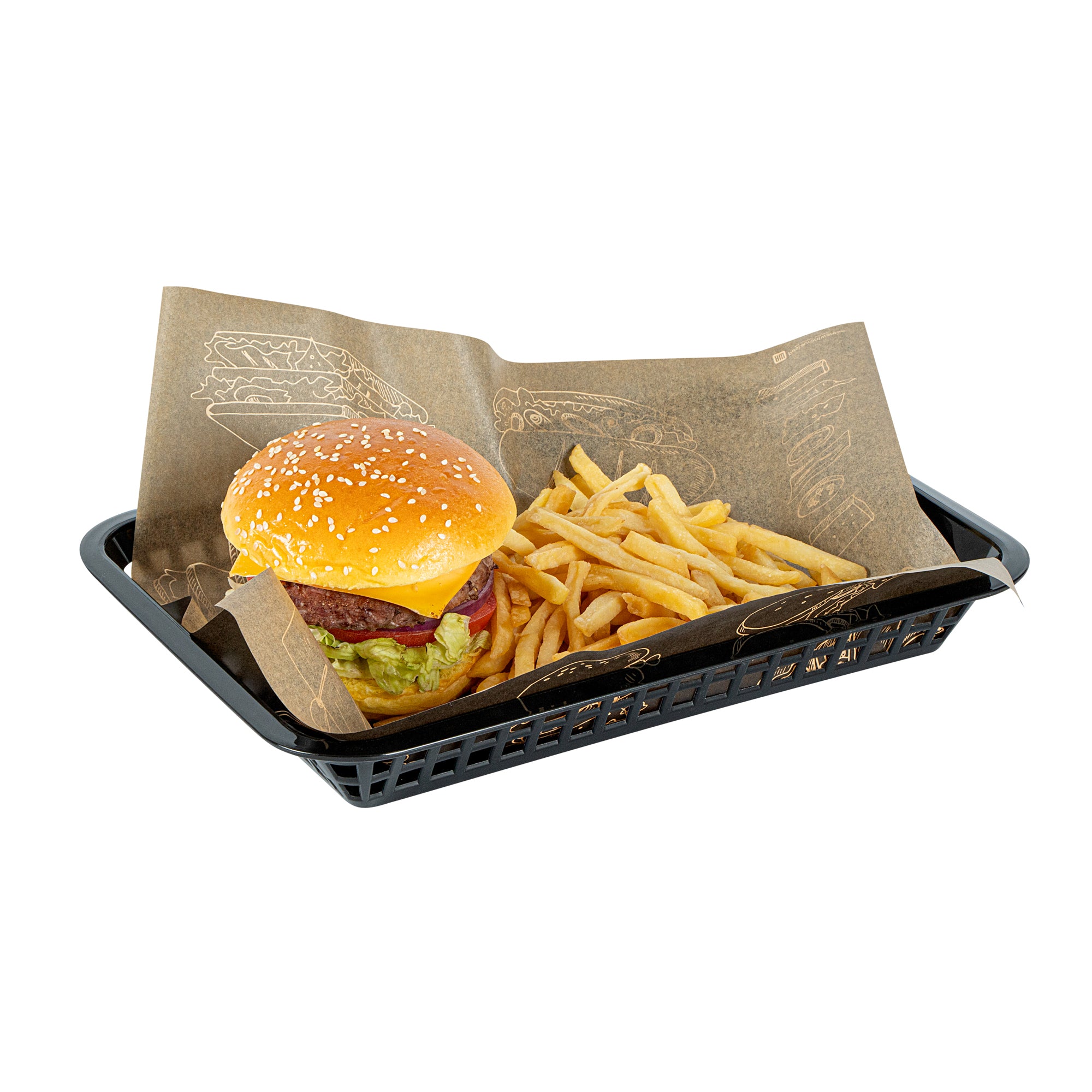 Chef 101 Rectangle Black Plastic Fast Food Serving Basket - 11 3/4" x 8 1/2" x 1 1/2" - 100 count box