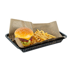 Chef 101 Rectangle Black Plastic Fast Food Serving Basket - 11 3/4