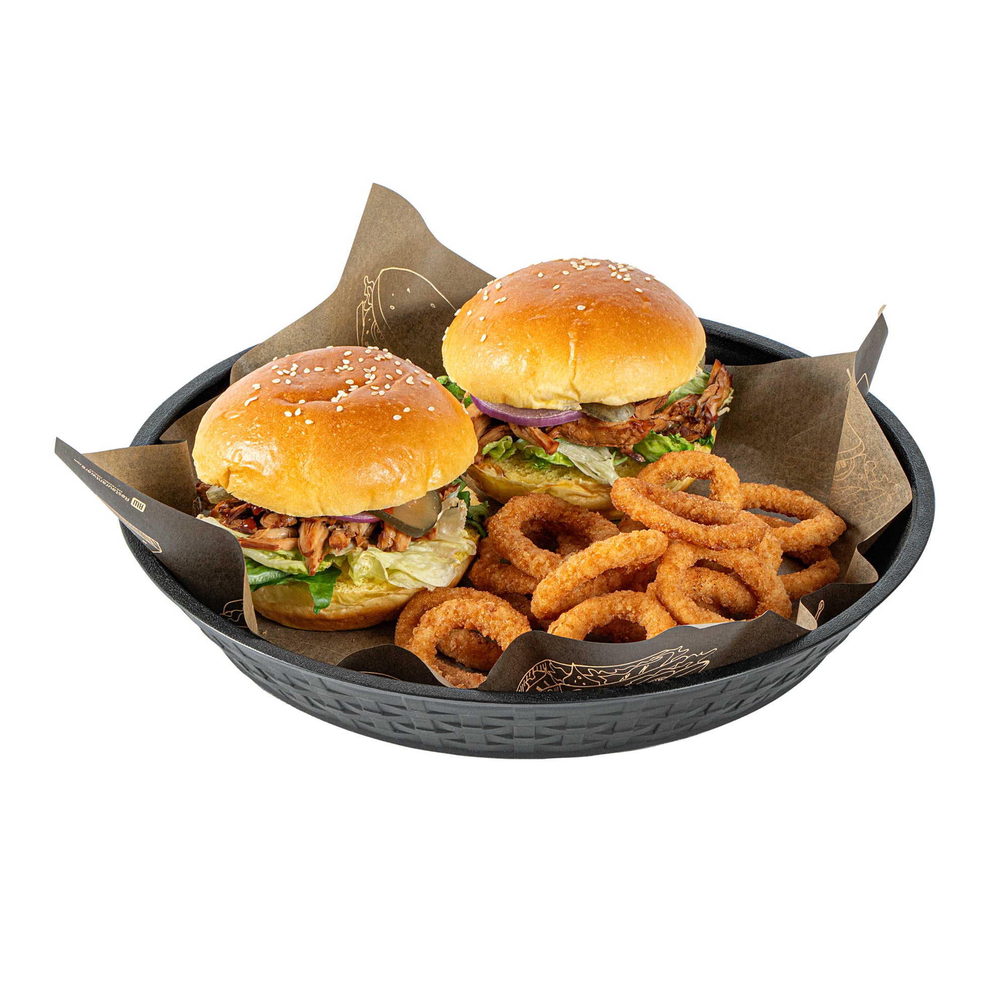 Chef 101 Round Black Plastic Diner Platter - 12" x 12" x 1 3/4" - 100 count box